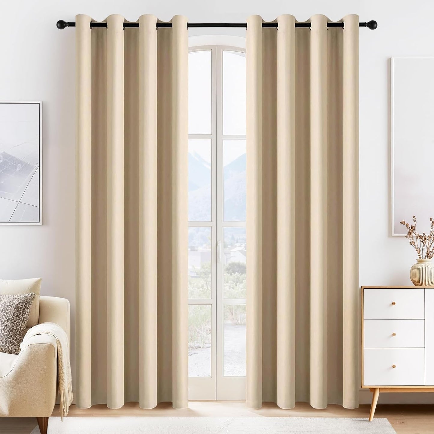 PONY DANCE Beige Window Curtains - Thermal Insulated Drapes Home Decor Room Darkening Curtain Panels Noise Reducing for Bedroom/Cloest/Doodway, 55 by 80 Inches, Biscotti Beige, Set of 2