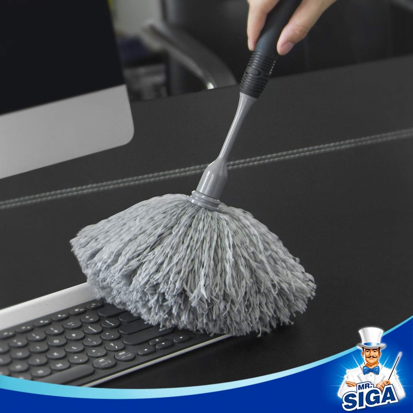 MR.SIGA Microfiber Delicate Duster, Comfortable Non Slip Handle, Detachable Washable Duster Head, Gray & Black