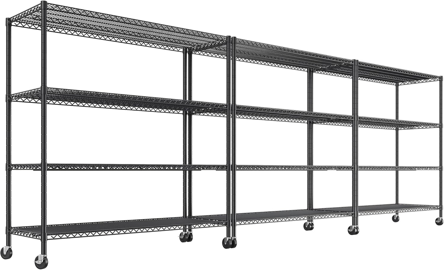 REIBII 55.5''W Storage Shelves 2500LBS Wire Shelving Unit with Wheels Heavy Duty Metal Shelves for Storage Adjustable Garage Storage Rack Pantry Shelf Kitchen Shelving, 75.6" H X 55.5''W X 24" D, 3PCS