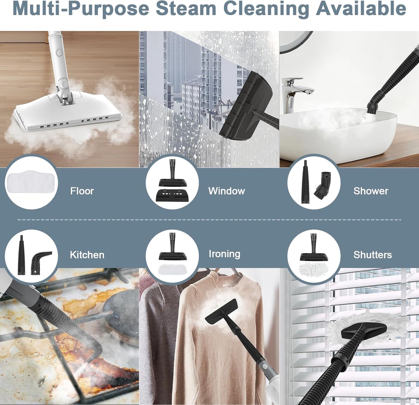 Steam Cleaner, 6 in1 Rotated Steam Mop Cleaner with 2 Modes, 2 Microfiber Pads, 400ML Removable Tank, 23FT Power Cable, Detachable Steam Mops for Floor, Laminate Floor, Tiles Cleaning (White)