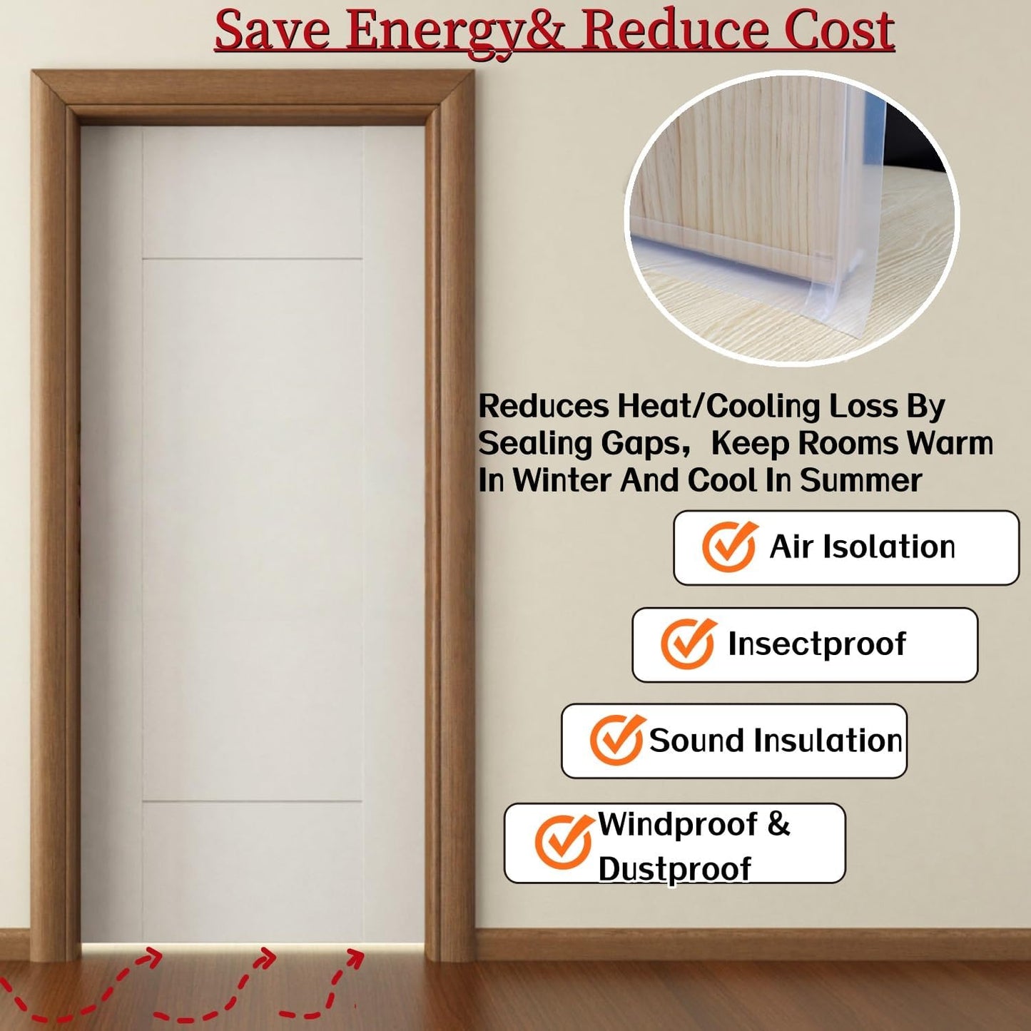 T Shape Door Seal Strip for Door & Windows Gaps，Draft Stopper Bottom Sweep Weather Stripping for Energy Saving, Noise Reduction,Easy Install (Transparent, 1.38" W x 9.8Ft)