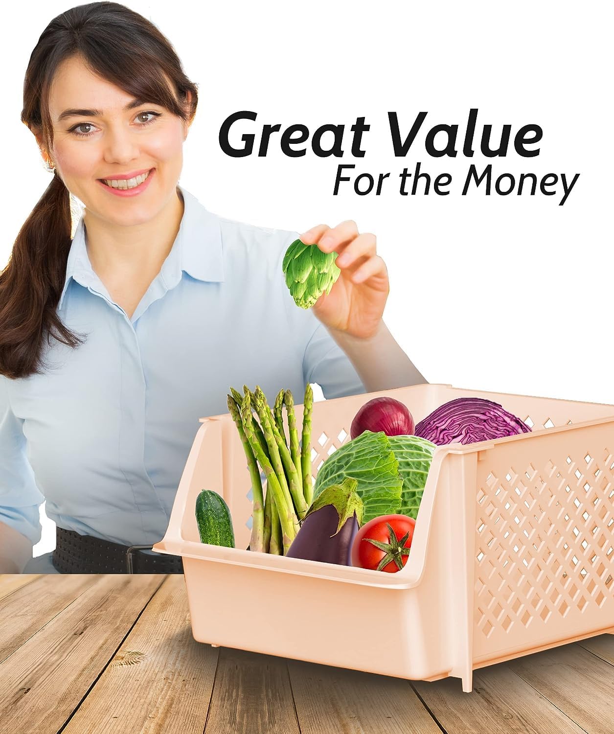 Skywin Stackable Storage Bins for Pantry, 12 Pack Stackable Bins For Organizing Food, Kitchen, and Bathroom Essentials (Light Pink)