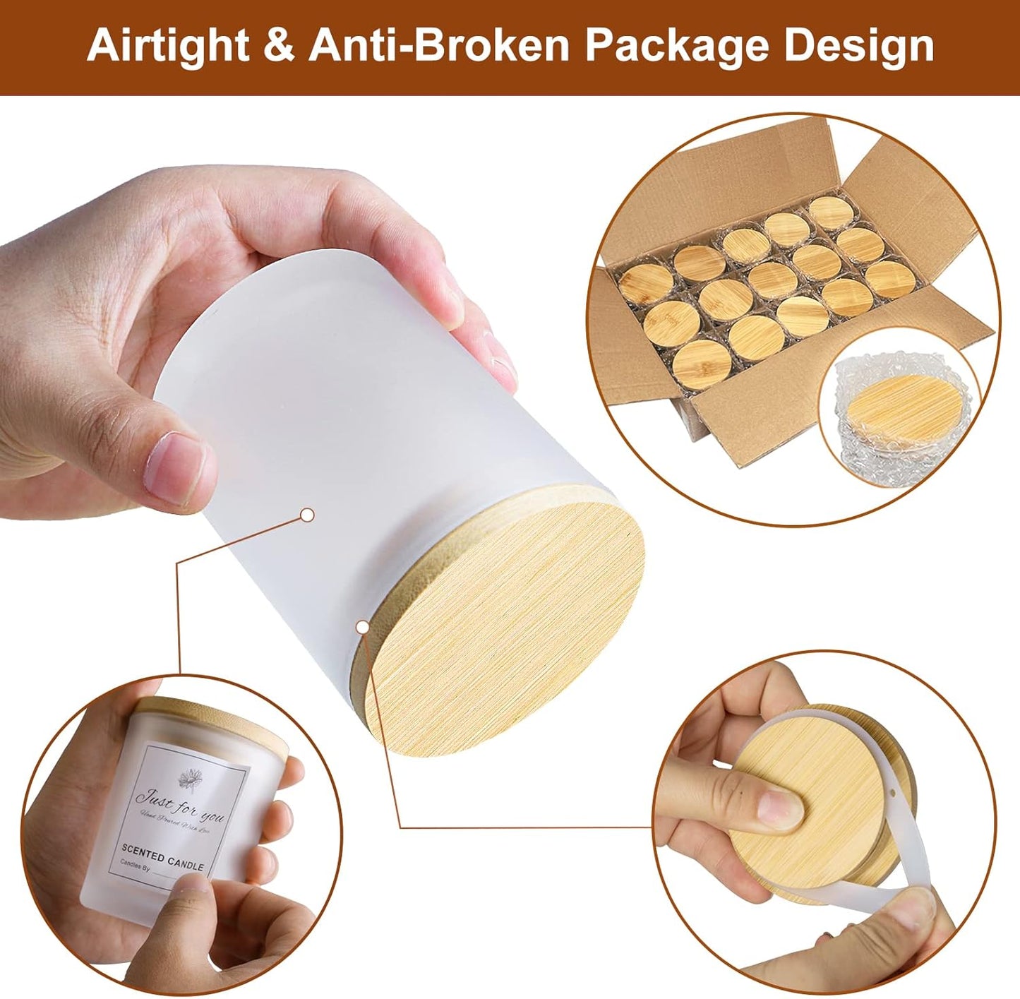 CONNOO 15 Pack 7 OZ Frosted Empty Candle Jars with Bamboo Lids and Sticky Labels for Making Candles - Thick Glass Candle Jars in Bulk with Lids. Dishwasher Safe.