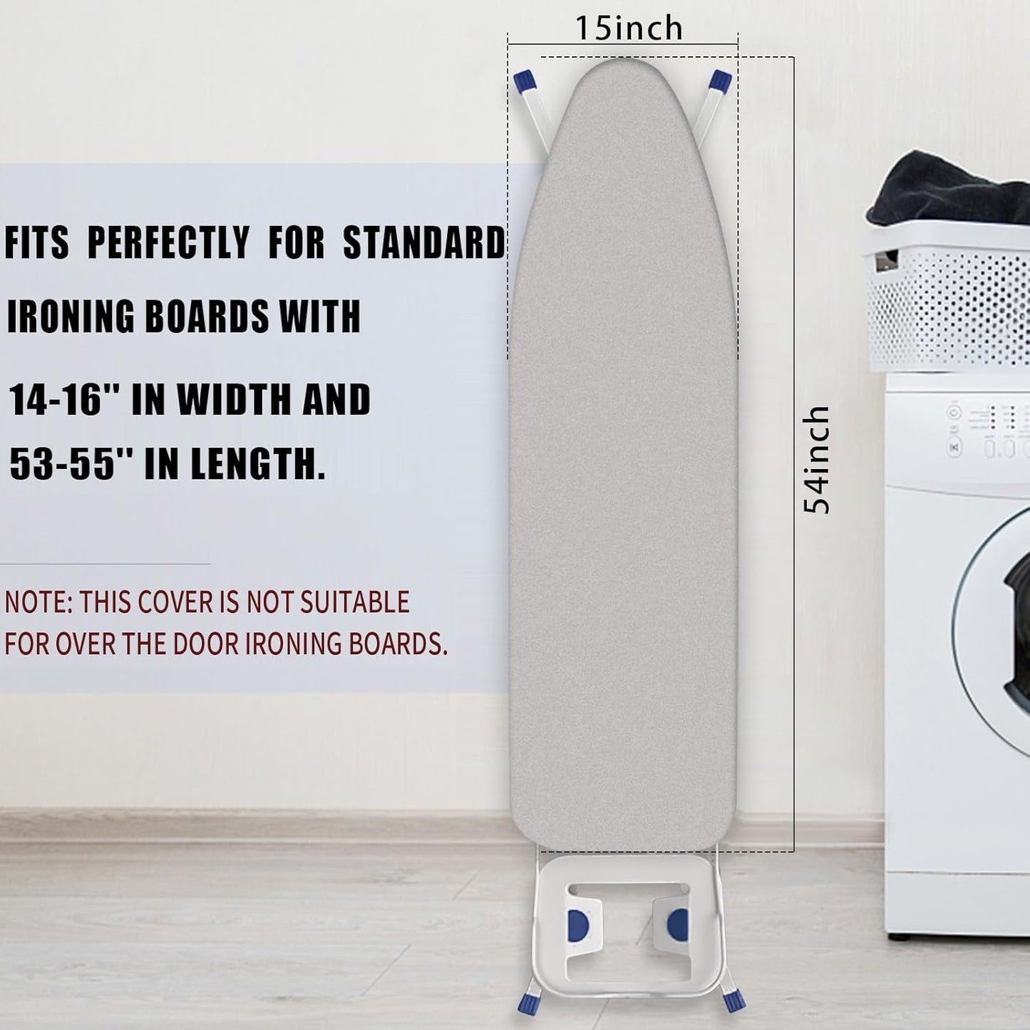 Ironing Board Cover and Pad 15x54 Inch Standard Ironing Board Cover with Elastic Edge and Hook and Loop Fasteners Scorch and Stain Resistant Cotton Ironing Covers with Thick Padding