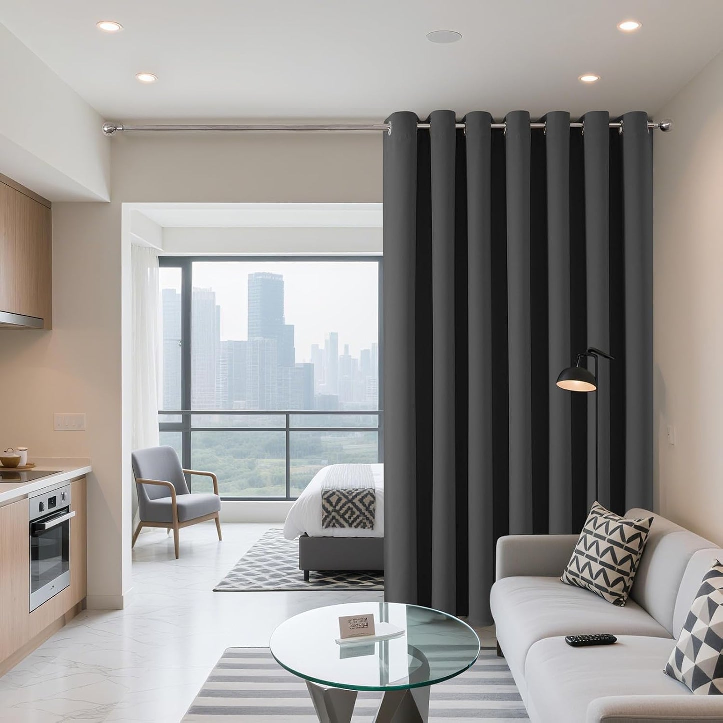 Joydeco Blackout Patio Sliding Door Curtains 96 Inches Long, Grommet Privacy Room Divider Curtains, Extra Wide Thermal Blackout Drapes for Bedroom Living Room (Grey, 70Wx96L, 1 Panel)