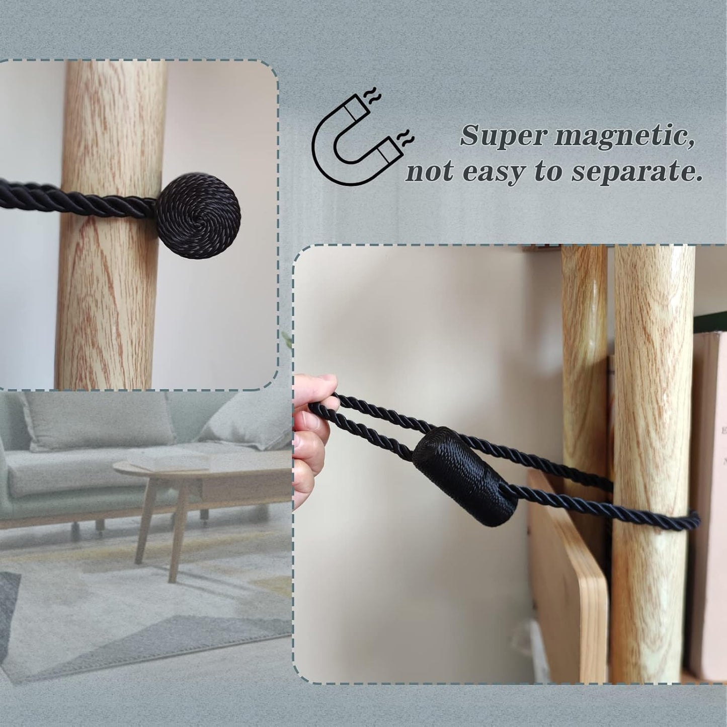 Hion Magnetic Curtain Tiebacks Black 4 Pack, Curtain Tiebacks Buckles Holdbacks Holders Hooks Clip for Home Bedroom Office Decorative Thick or Thin Curtain