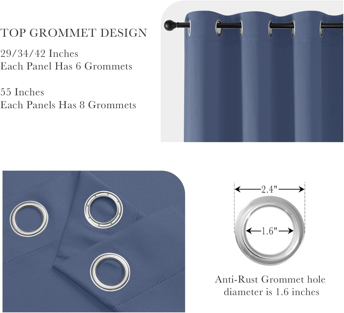 PONY DANCE Black Out Curtains for Bedroom 54 inch Length 2 Panels Set, Thermal Insulated Room Darkening Window Drapes for Living Room, Grommet Top (W34 x L54 Inch, Stone Blue)