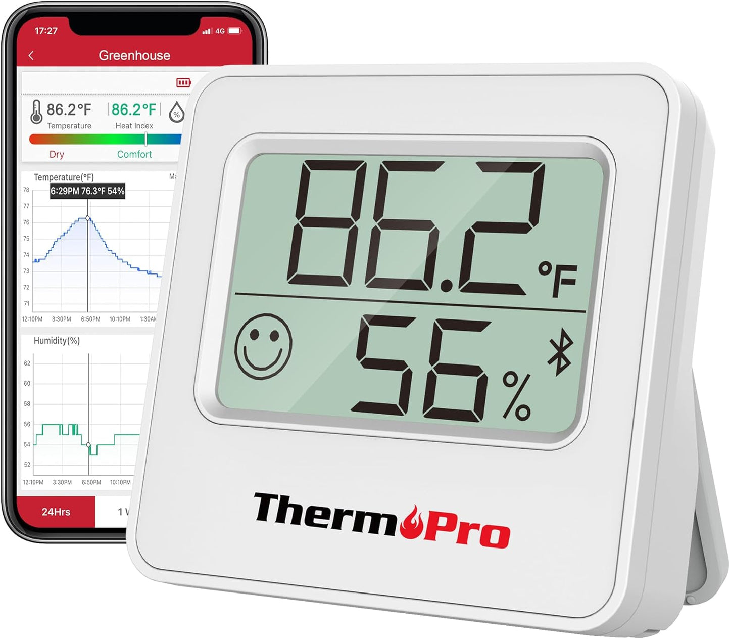 ThermoPro TP357 Digital Hygrometer Indoor Thermometer of 260FT, Bluetooth Thermometer Humidity Meter with Smart App, Room Thermometer Humidity Gauge with Temperature Humidity Sensor