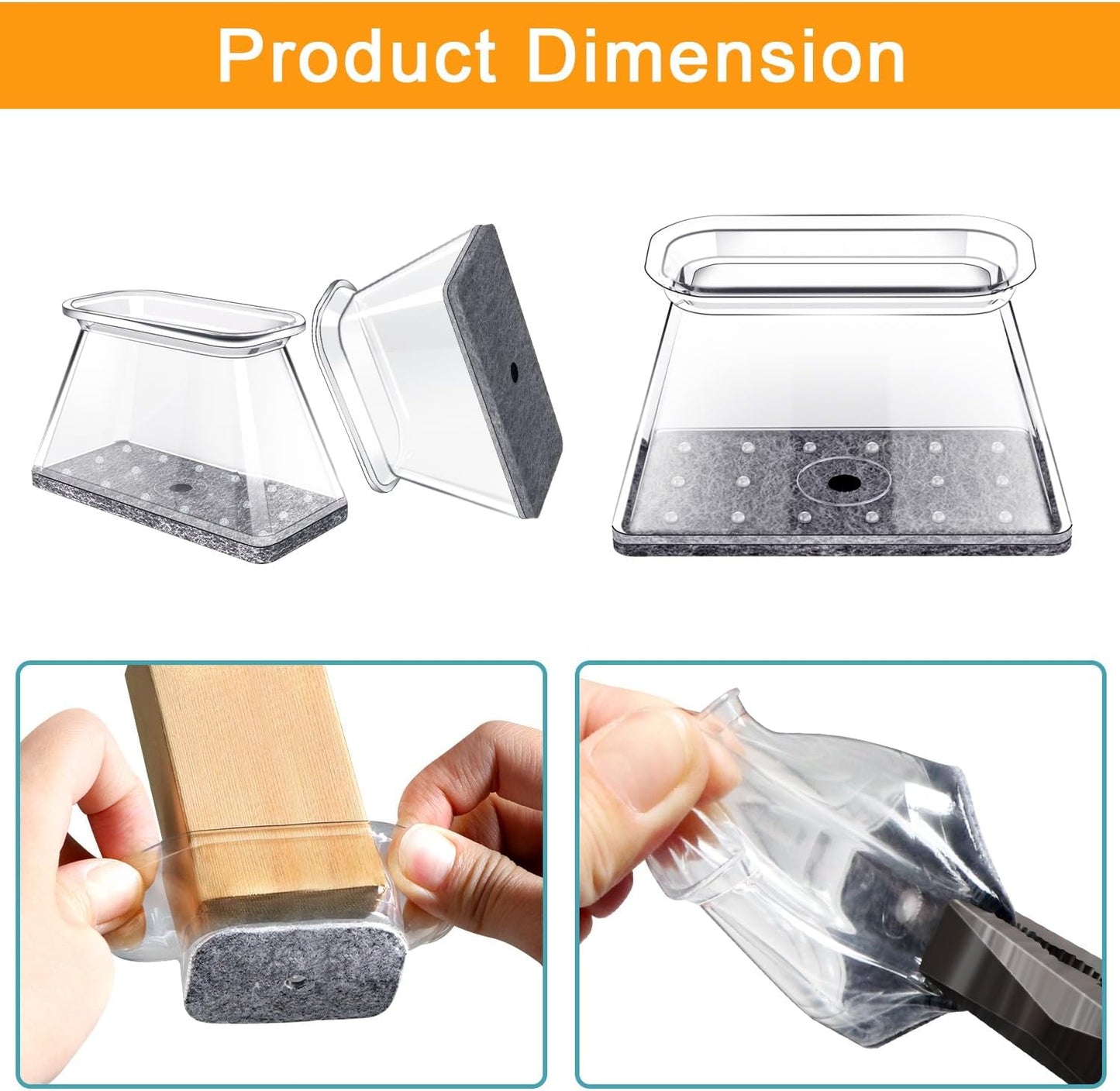 32 Pcs Rectangle Chair Leg Protectors for Hardwood Floors - Silicone Felt Furniture Pads, Scratch/Noise Reducing Covers, X-Large(Fit Perimeter 6" to 8")