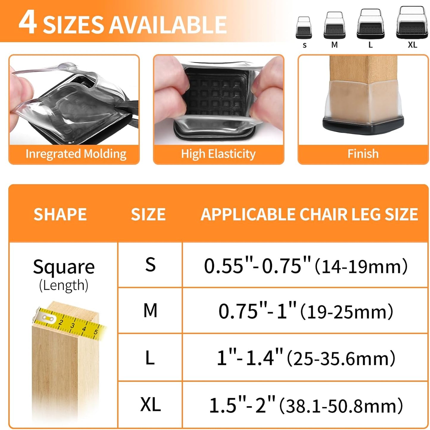 Ezprotekt 24 Pcs Large Clear Chair Leg Sliders for Carpet, Square Teflon Furniture Glides Pads Caps for Rug, Bar Stool Leg Protectors Covers for Table, Chair, Sofa Legs (XL Fit: 1.5" - 2")