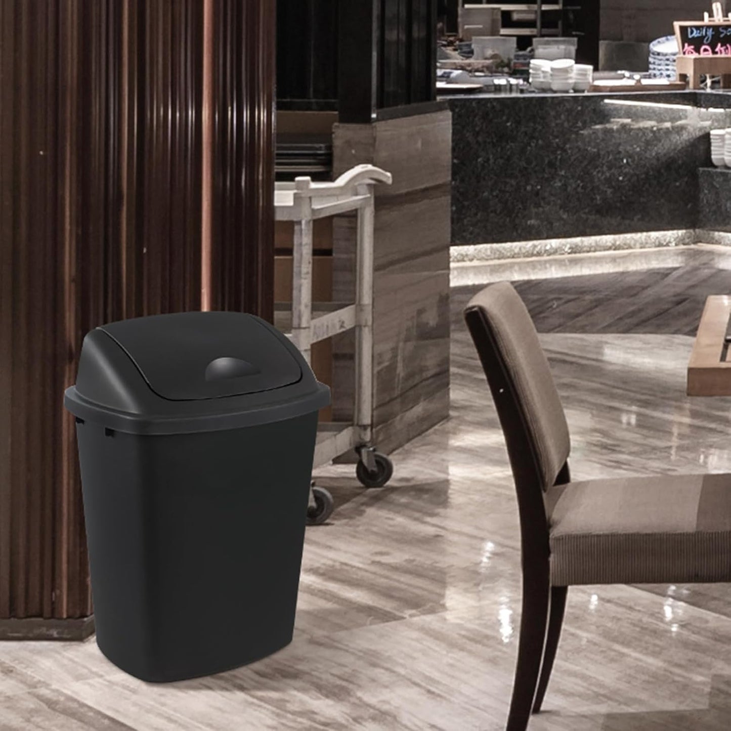 Zopnny 4-Pack 11 Gallon Swing Lid Trash Can, Plastic Swing-Top Garbage Can, Black