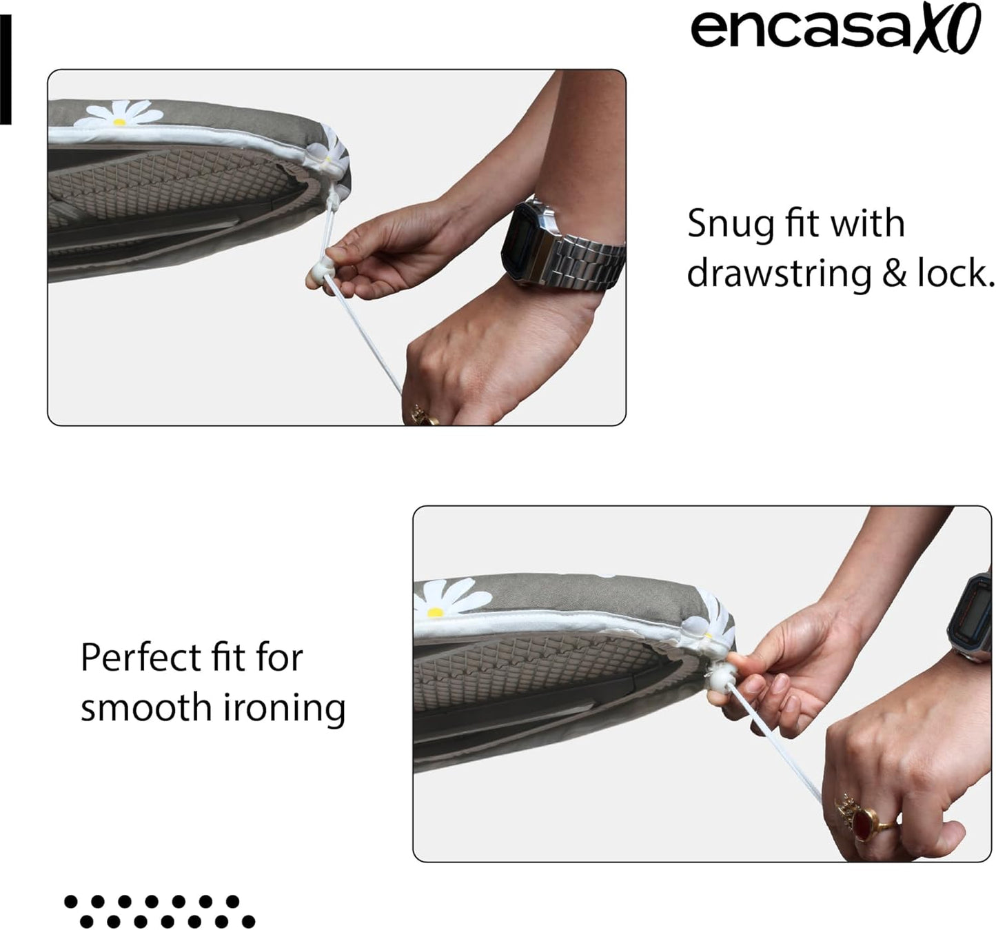 Encasa XO Ironing Board Cover and Pad 42"x14" - Thick 3mm Felt Padding, Drawstring Tightening & Lock, Easy Fit, Scorch & Stain Resistant, Fits Medium Ironing Board - Daisy Beige