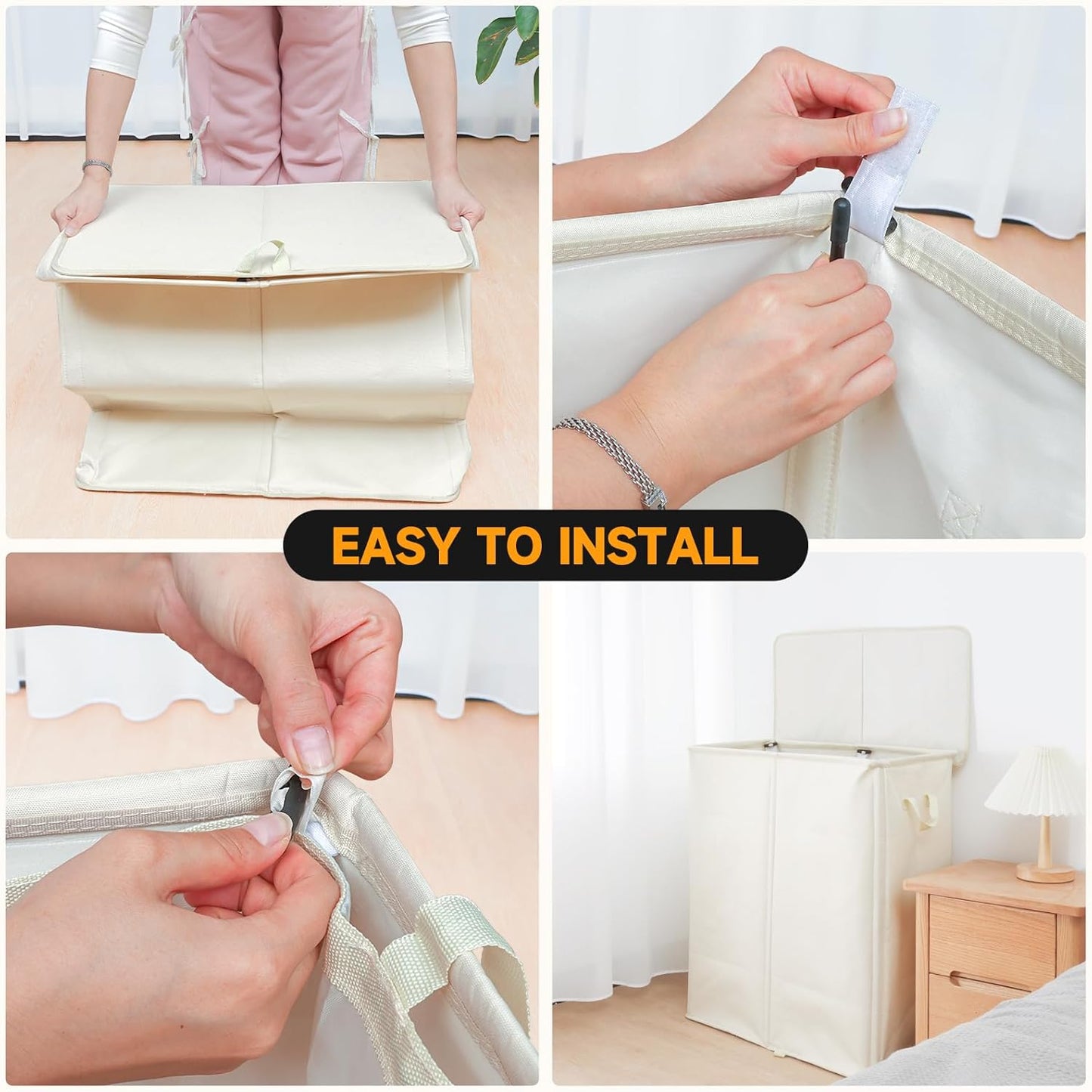 150L Double Laundry Hamper with Lid and Removable Bags,28in Tall Laundry Basket 2 Section,Large Dirty Clothes Hamper 2 Dividers for Bedroom,Laundry Room,Bathroom,Dorm Beige