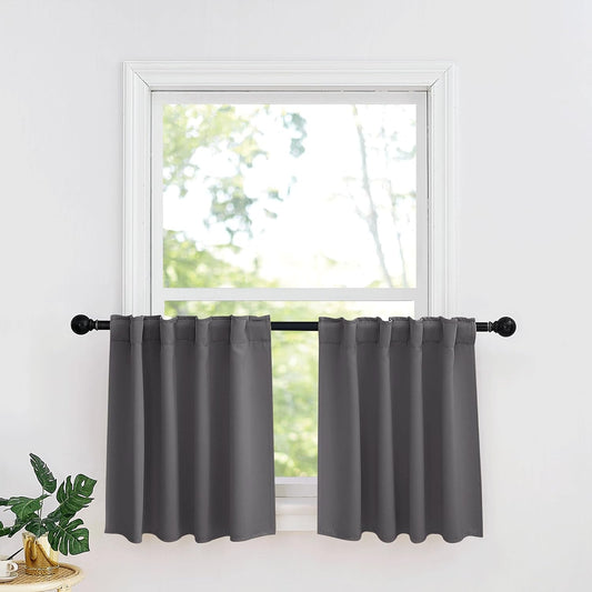 RYB HOME Small Window Curtains - Blackout Insualting Privacy Curtains for Kids Bedroom Kitchen Bathroom Basement Cafe Cabinet Tiers Drapes, 34 Width x 24 Length, 2 Panels, Grey