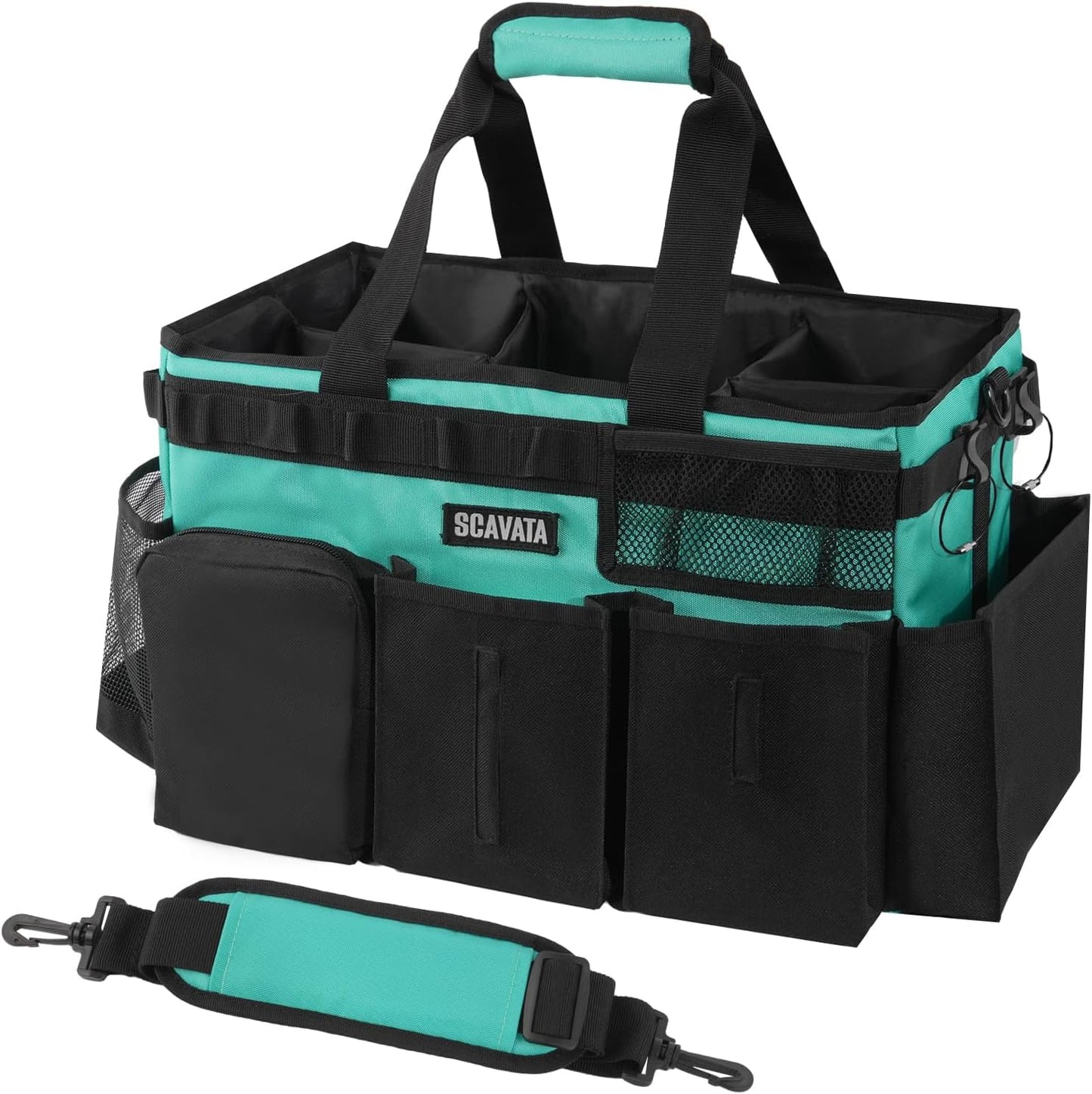 Wearable Cleaning Caddy Bag, Cleaning Caddy Supplies Organizer with Handle & Shoulder Straps for Housekeepers, Under Sink & Car Cleaning Tool Organizers with 4 Foldable Divider (Lake Blue)