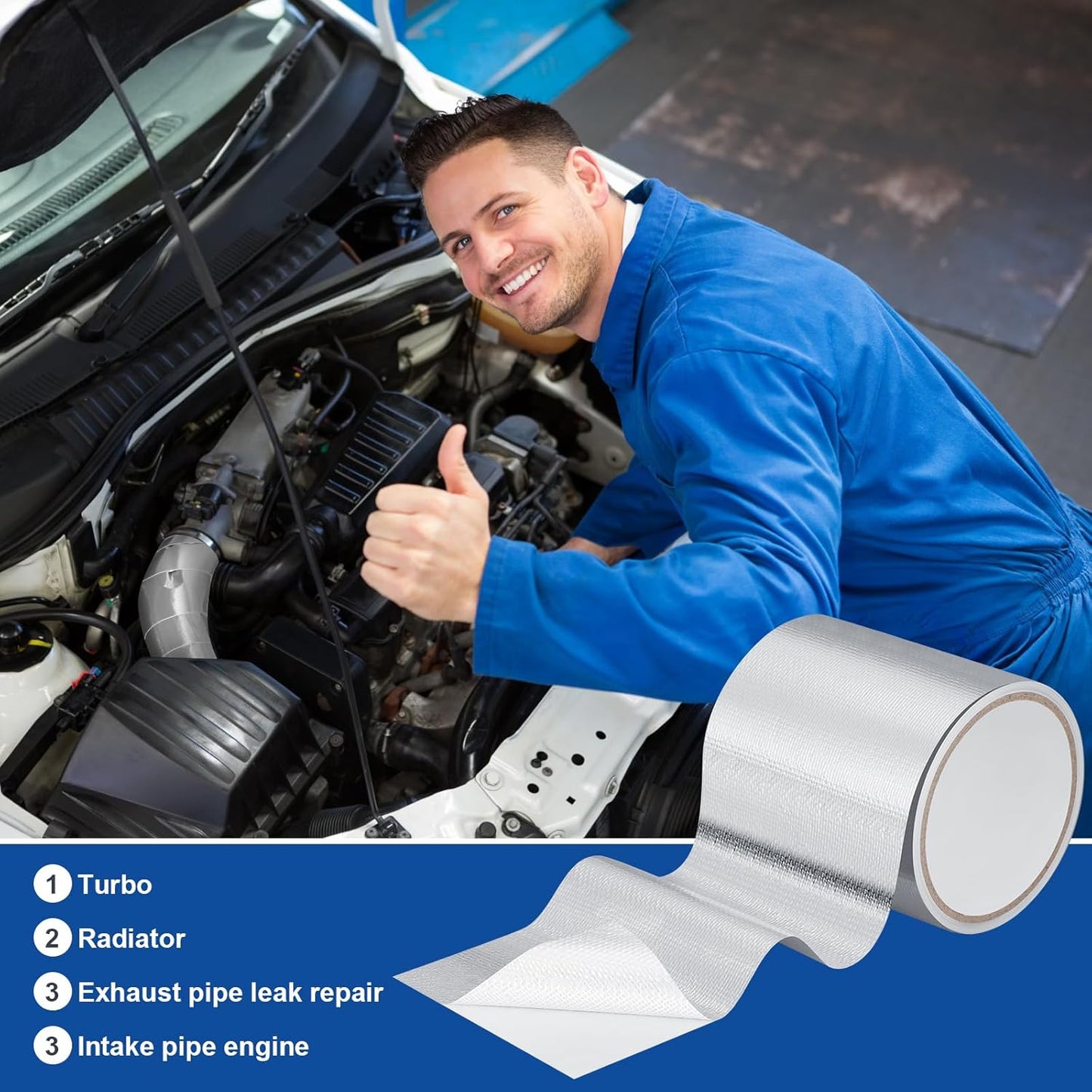 Zonon 2 Rolls Aluminum Foil Tape Heat Shield Tape Barrier Adhesive Reflective Fiberglass Thermal Insulation Reflective Material High Temp Protection(Silver,4 Inch X 16.4 ft)