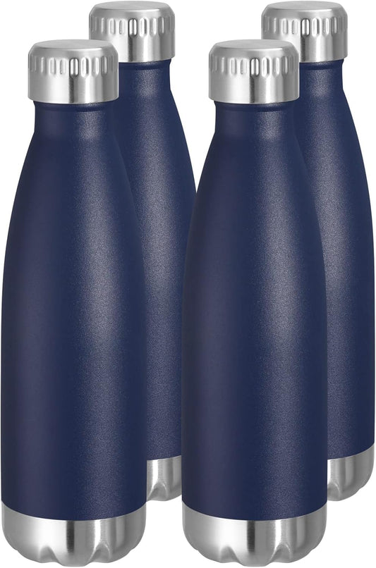 VEGOND 17oz Stainless Steel Water Bottles Bulk, Reusable Metal Sports Water Bottle Keeps Drink Hot and Cold, BPA Free Double Wall Vacuum Cola Shape Insulated Water Bottles for Camping Gym, 4 Pack