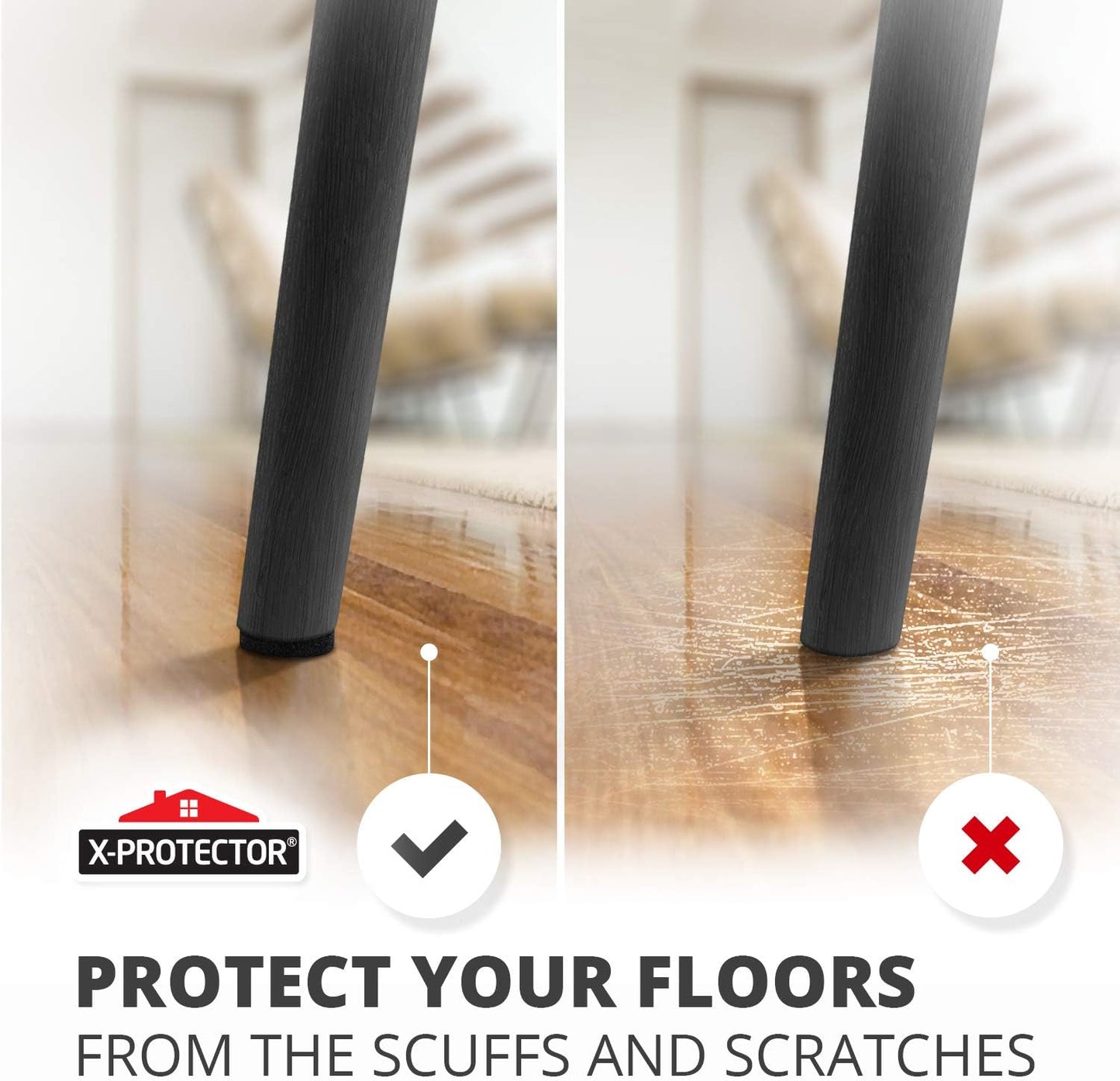 X-Protector Black Felt Furniture Pads - 48pcs for Wood Floors