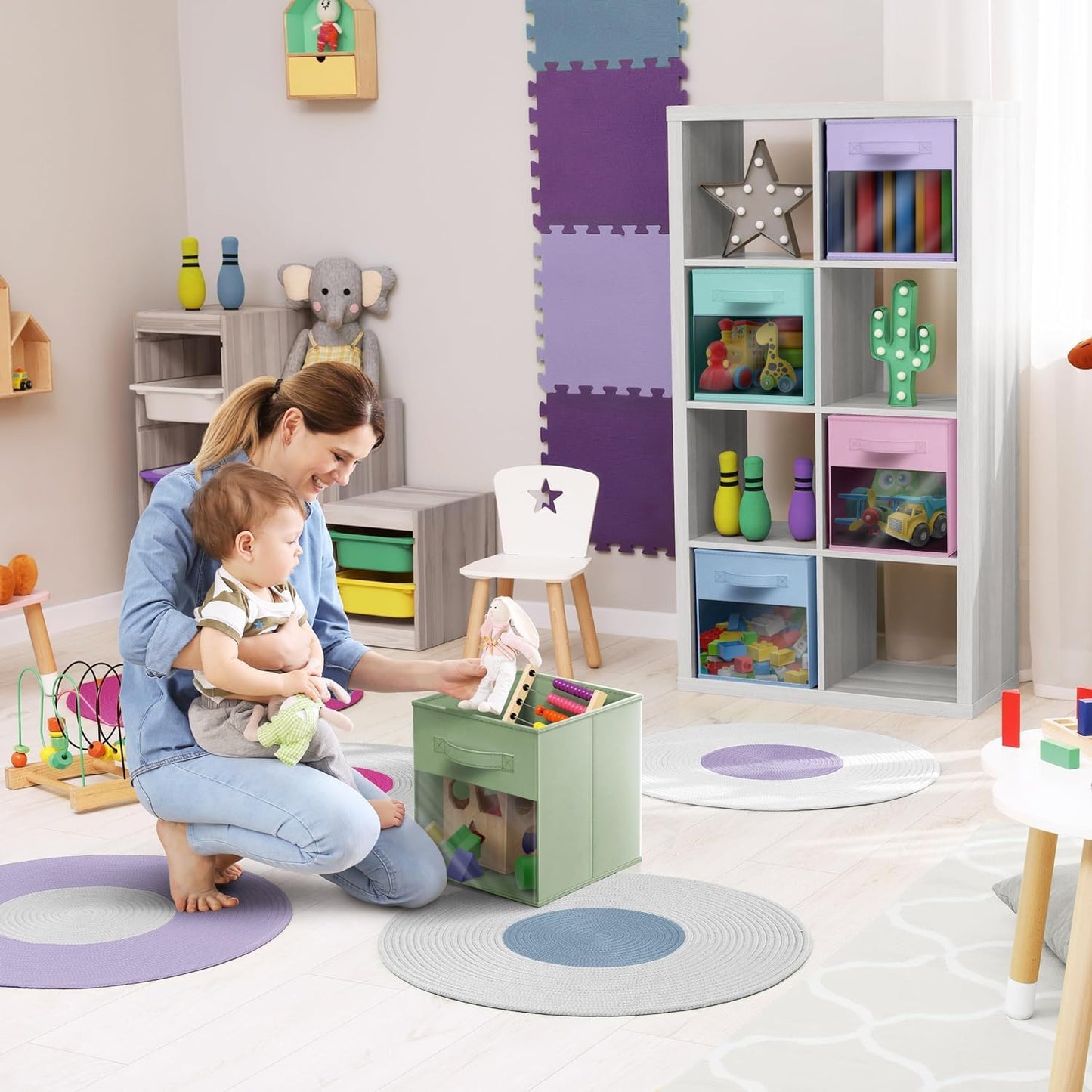 Sorbus 13 Inch Storage Bins with Clear Window - 6 Foldable Baskets for Organizing Clothes, Toys, Books - Sturdy Collapsible Fabric Storage Cubes with Handle - Storage Baskets for Shelves, Closets