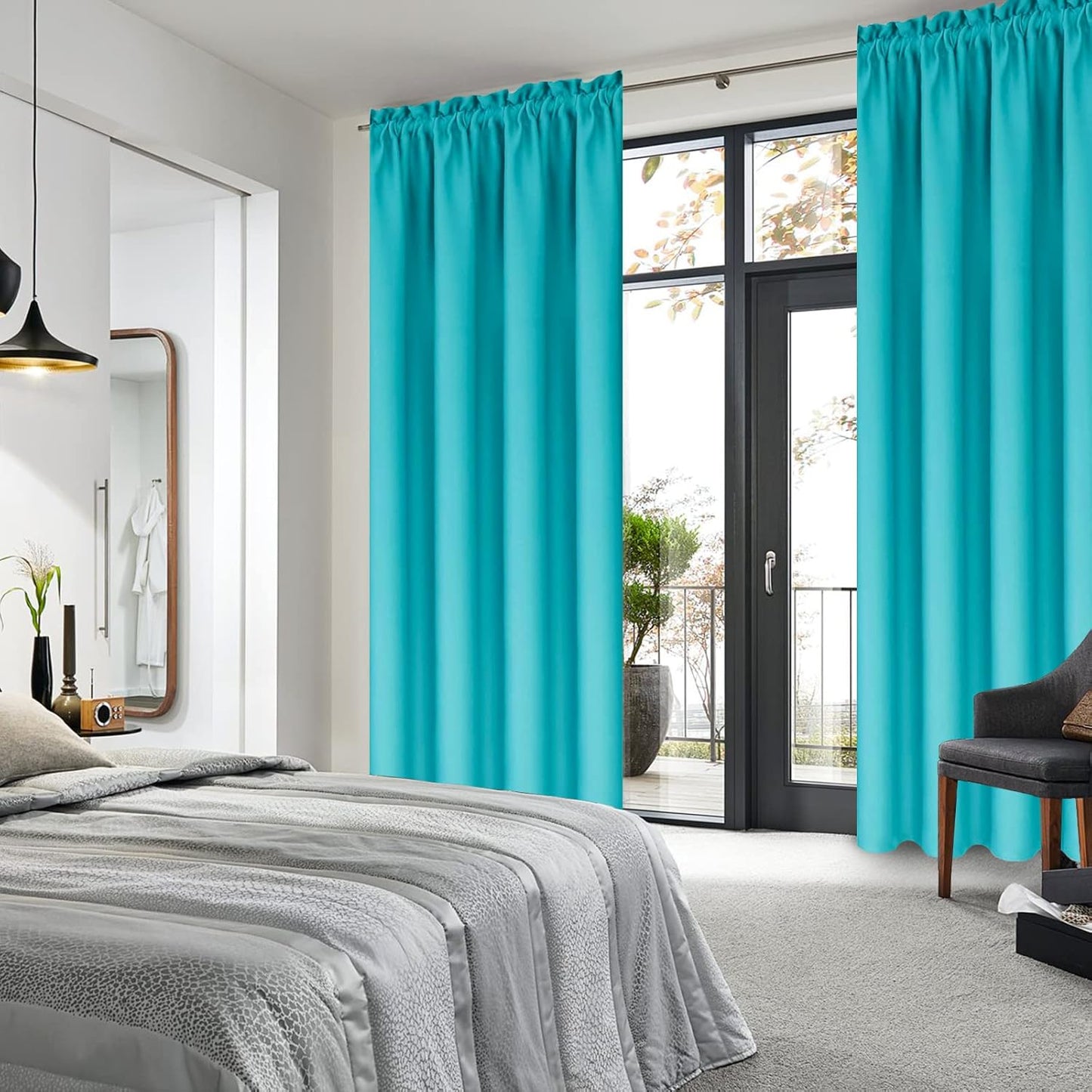 DWCN Blackout Curtains for Bedroom - Thermal Insulated Privacy Energy Saving Rod Pocket Drapes for Living Room, W 38 x L 72 Inch, Turquoise, Set of 2