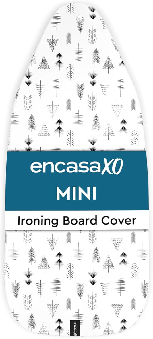 Encasa XO Ironing Board Cover and Pad 28"x12" - Thick 3mm Felt Padding, Drawstring Tightening & Lock, Easy Fit, Scorch & Stain Resistant, Fits Mini Ironing Board - White Tiles