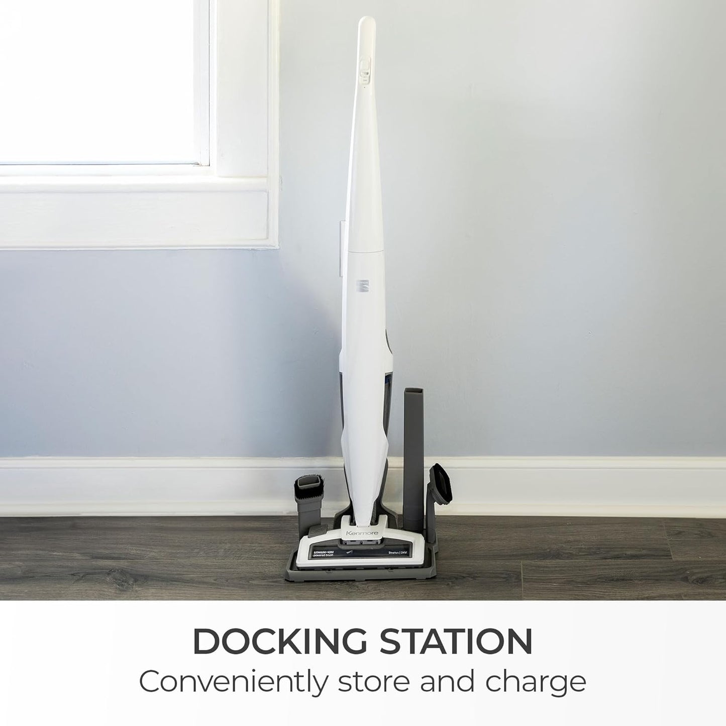 Kenmore DS1030 Cordless Stick Vacuum Lightweight Cleaner 2-Speed Power Suction LED Headlight 2-in-1 Handheld for Hardwood Floor, Carpet & Pet Hair, White