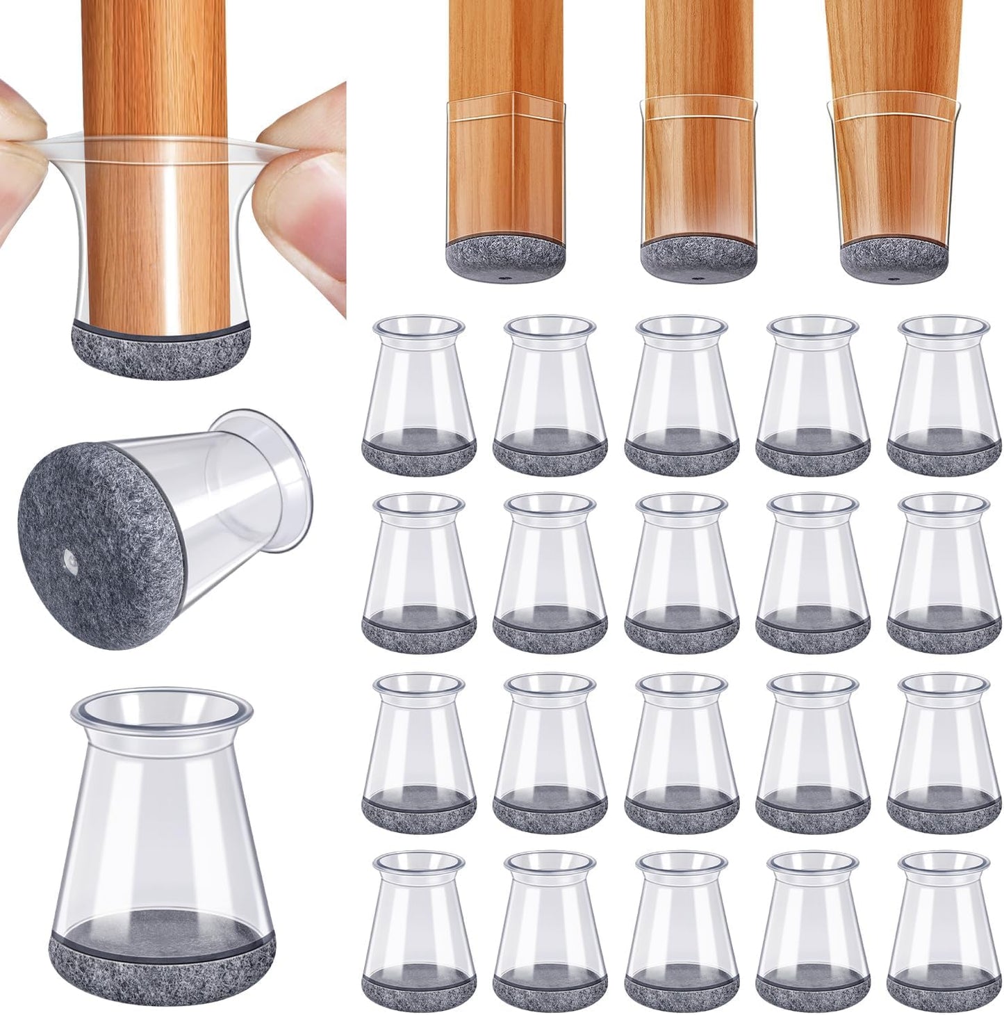 BUMACO Chair Leg Floor Protectors Chair Leg Protectors for Hardwood Floors Silicone Pads Covers to Protect Floors Clear-20 Pcs Universal XS (8/16"-15/16")