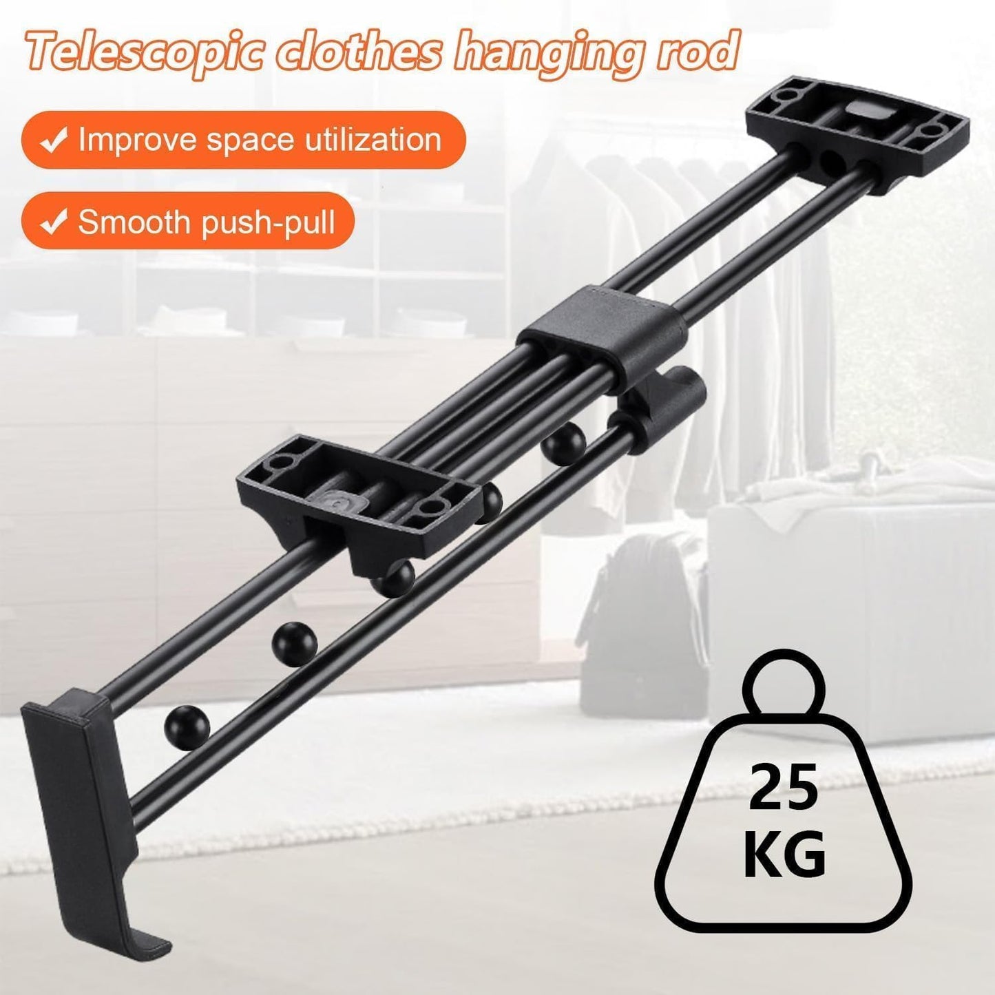 30cm Pull Out Closet Rod Heavy Duty Retractable,17 FT Indoor and Outdoor Retractable Clothesline,Wall Mounted Stainless Steel Retractable Clothesline (Dark Black)