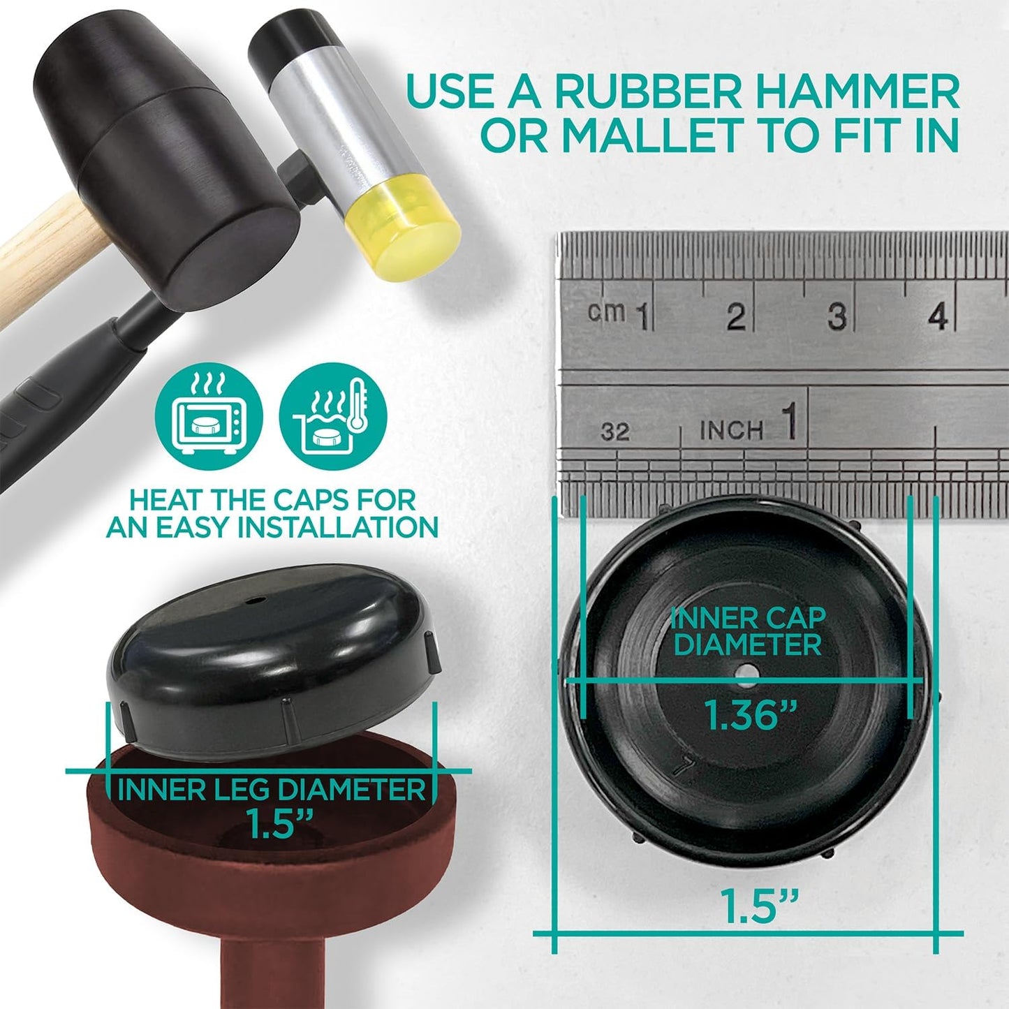 Wrought Iron Patio Furniture Feet Caps (32 Pack, Black) - 1.5" Round Plastic Outdoor Chair Leg Caps, Patio Furniture Replacement Feet