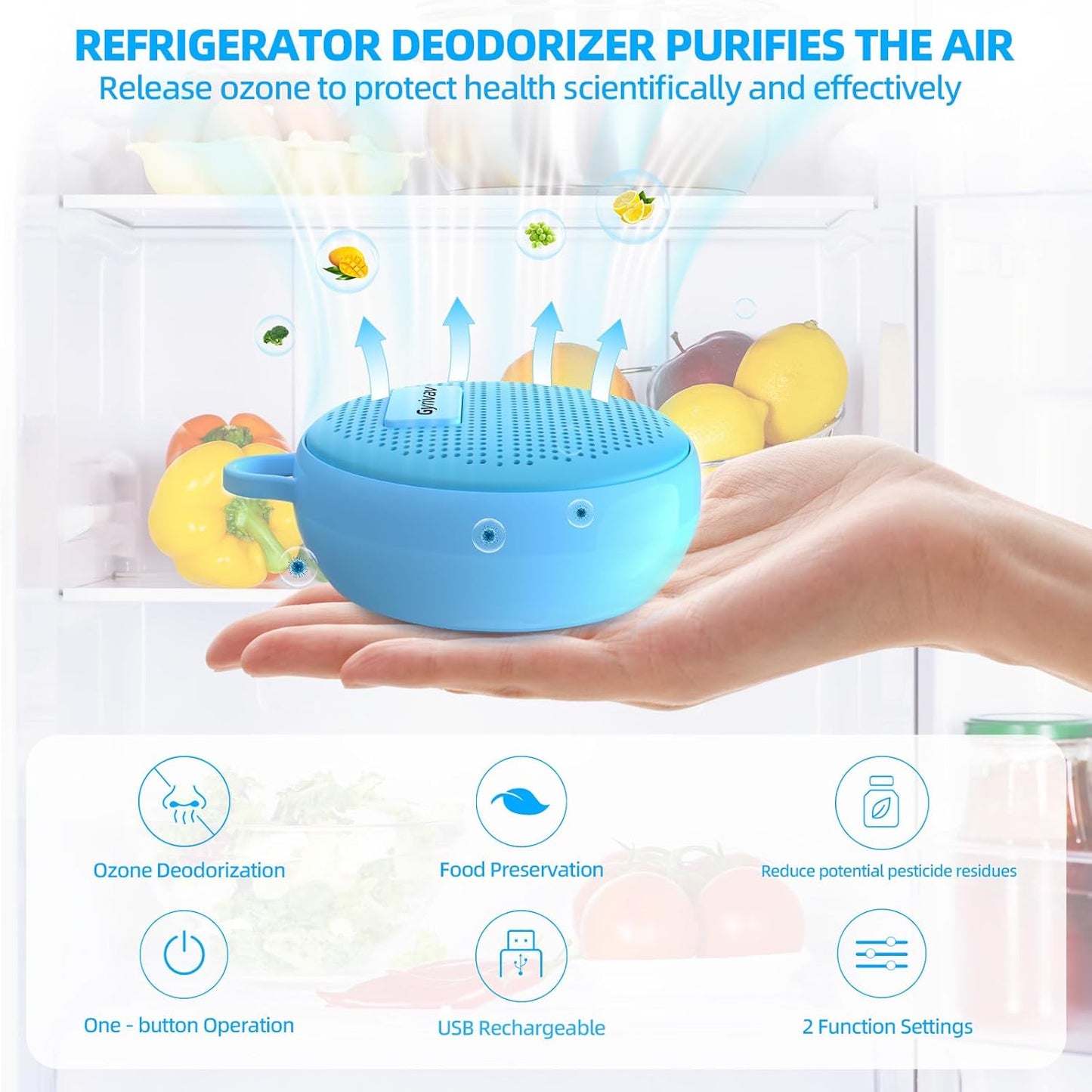 Refrigerator Deodorizer, Rechargeable Deodorizer, Fridge Deodorizer, Air Purifier, Suitable for Refrigerator, Car, Wardrobe, Shoe Cabinet, Better Than Baking Soda and Charcoal（Blue）