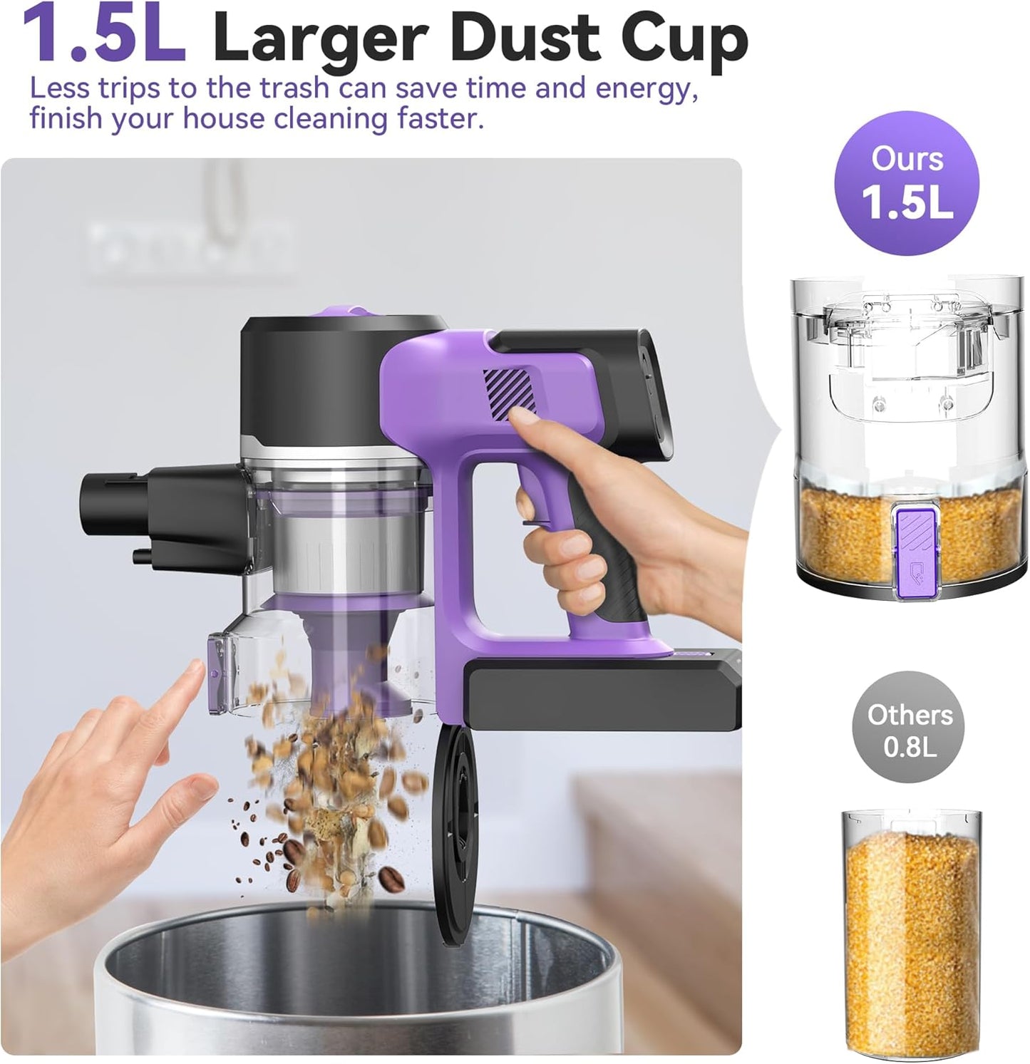 S10 Cordless Vacuum Cleaner, 55Kpa 60mins Lightweight Stick Vacuum with Powerful Suction for Home, Rechargeable, Self-Standing, Handheld Vacuum Cleaners for Hardwood Floors, Carpets, Pet Hair