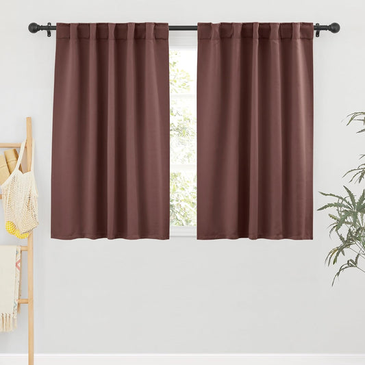 RYB HOME Blackout Curtains for Bedroom, Windows Shades Thermal Insulating Privacy Drapes for Living Room Classroom Bathroom Dining, Wide 42 x Long 45 inch, Chocolate Brown, 2 Panels