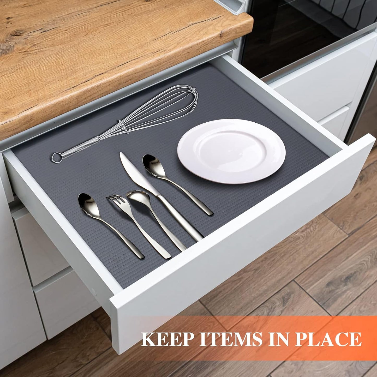 Shelf Liners for Kitchen Cabinets, 20Inch x 20Ft, Non Adhesive Shelf Liner, Non-Slip Kitchen Drawer Liners, Waterproof Durable Cabinet Liners for Shelves, Refrigerator, Pantry, Dark Gray