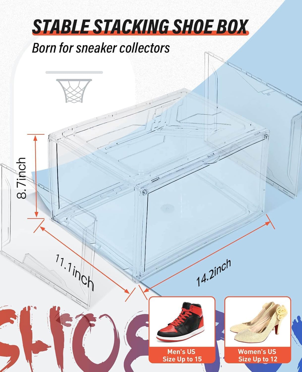 KDOR Clear Plastic Shoe box Organizer, 3 Pack Stackable Sneaker Boxes, Transparent Display Case with Magnetic lid, Tidy Home & Office Closet Storage
