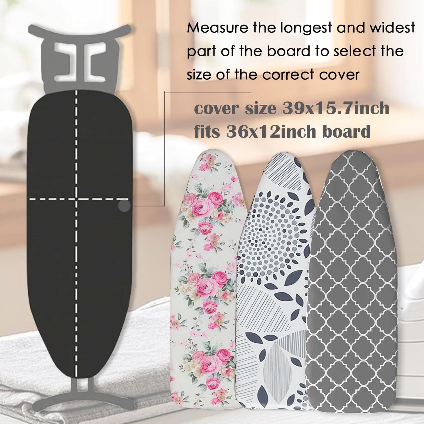 Ironing Board Cover with Two 5MM Thick Feltpads,12"x36"Heat Resistant Replacement Ironing Board Cover and Pad,Fits Standard Ironing Boards,Durability and Easy to Install