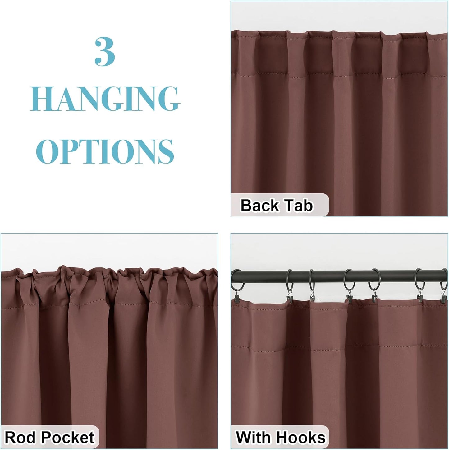 RYB HOME Blackout Curtains for Bedroom, Windows Shades Thermal Insulating Privacy Drapes for Living Room Classroom Bathroom Dining, Wide 42 x Long 45 inch, Chocolate Brown, 2 Panels