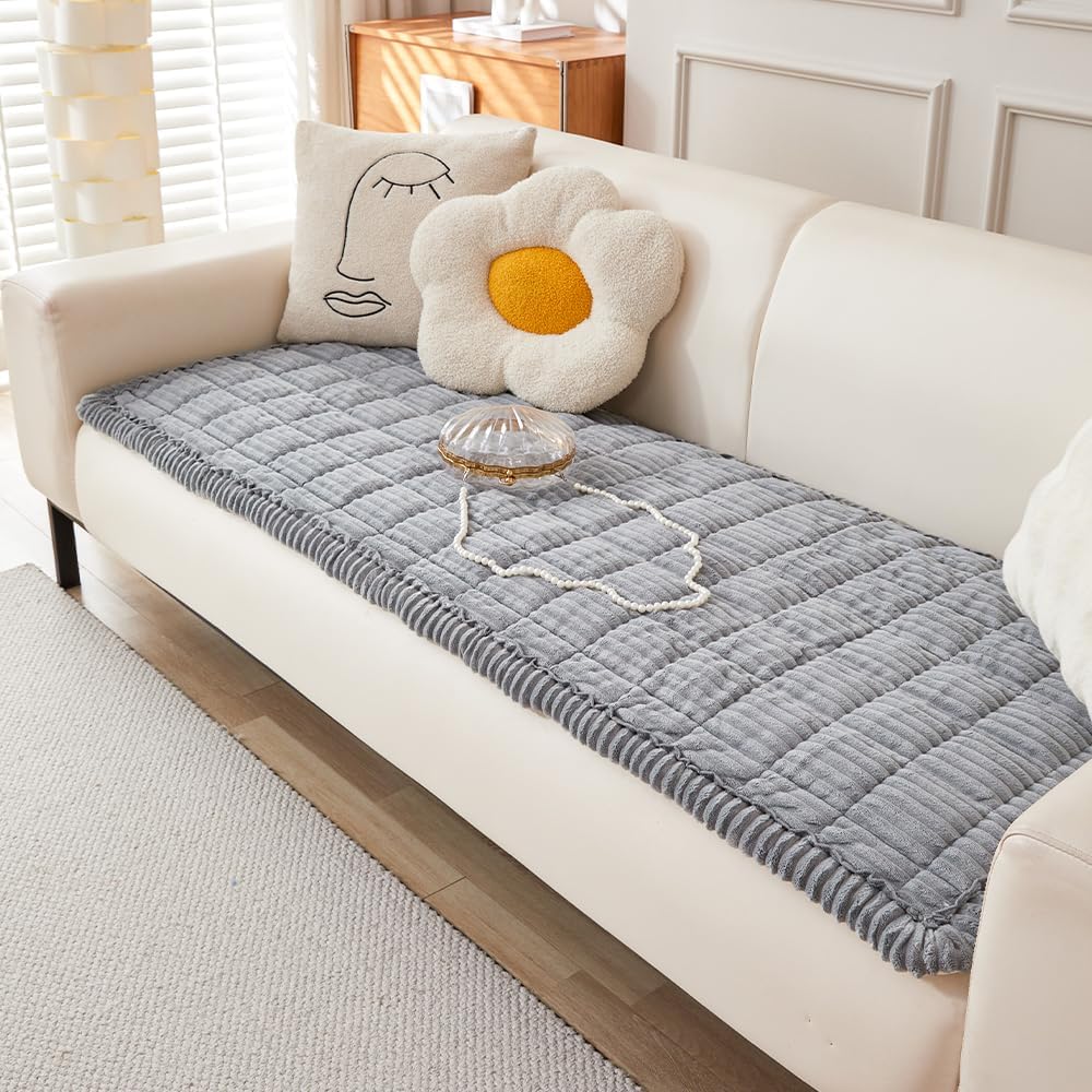 Couch Cover for Dogs Washable, Fuzzy Pet Couch Covers for 3 Cushion Sofa Pet Friendly, Non Slip Sofa Cover (Light Gray, 27.6" x 70.9"/70 x 180cm)