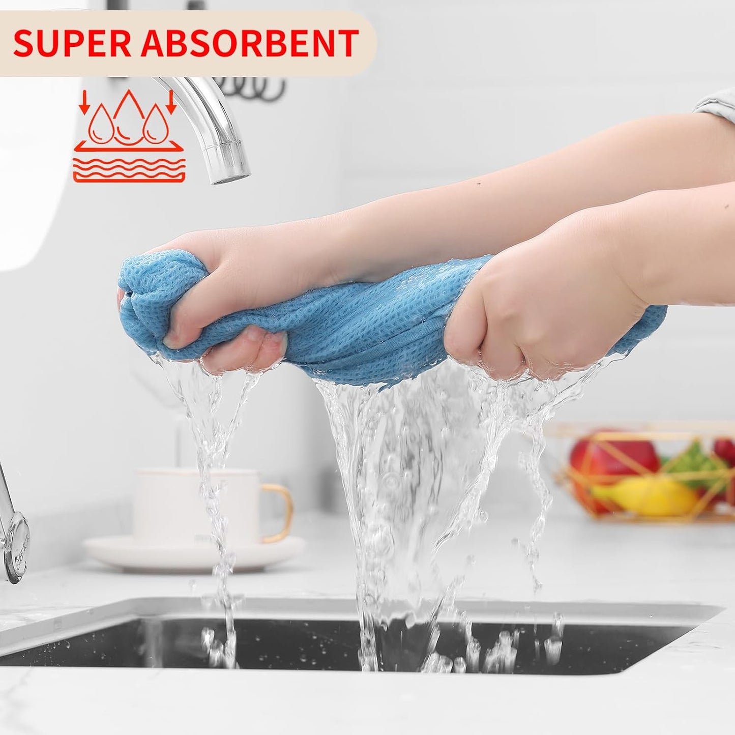 Homaxy 100% Cotton Waffle Weave Kitchen Dish Cloths, Ultra Soft Absorbent Quick Drying Dish Towels, 12 x 12 Inches, 6-Pack, Sky Blue