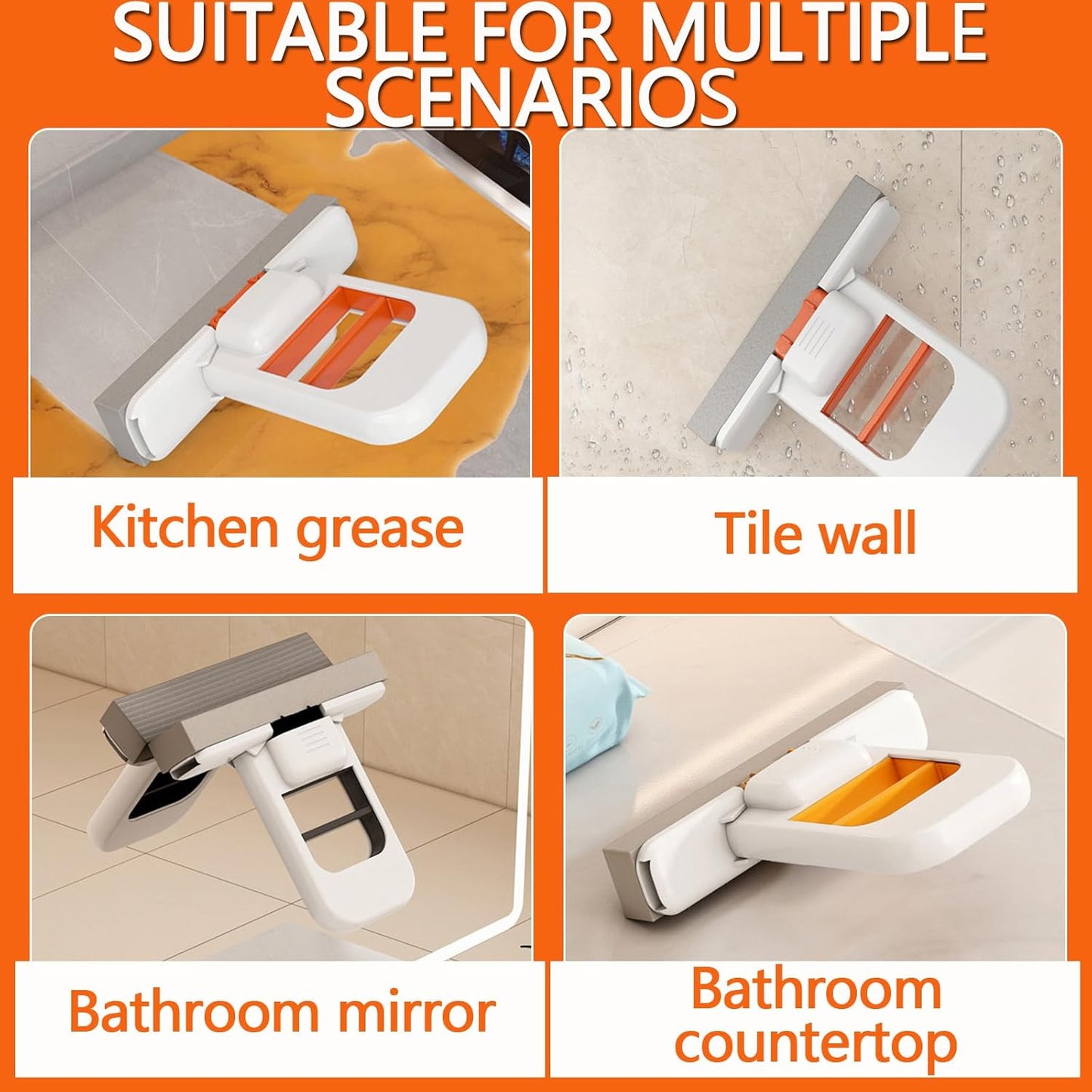 Mini Foldable Desktop Mop, Portable Cleaning Sponge Mop Self-Squeeze Sponge Cleaning Tool for Wet Dry Use on Kitchen Countertops Glass Bathroom Car (Orange & Gray)