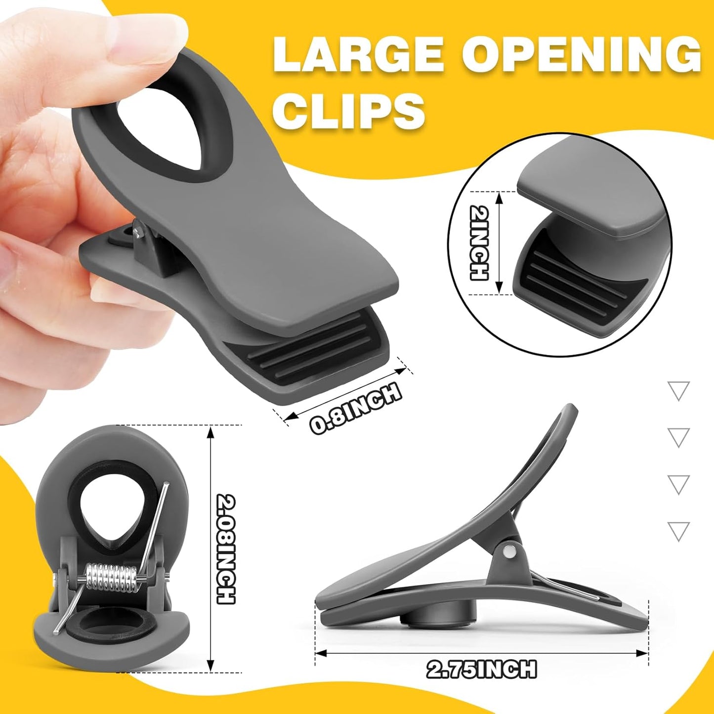 10 Pack Magnetic Chip Clips, Gray Plastic Snack Clips with Magnet for Refrigerator