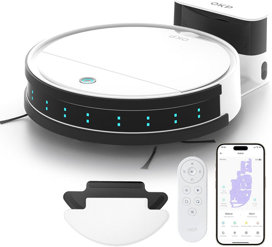 OKP Robot Vacuum Cleaner K5B, Super Thin, Powerful Suction, Cleaning Schedules, Self-Charging, Robotic Vacuums with Wi-Fi/App/Alexa Control, Ideal for Pet Hair Carpets Hard Floors