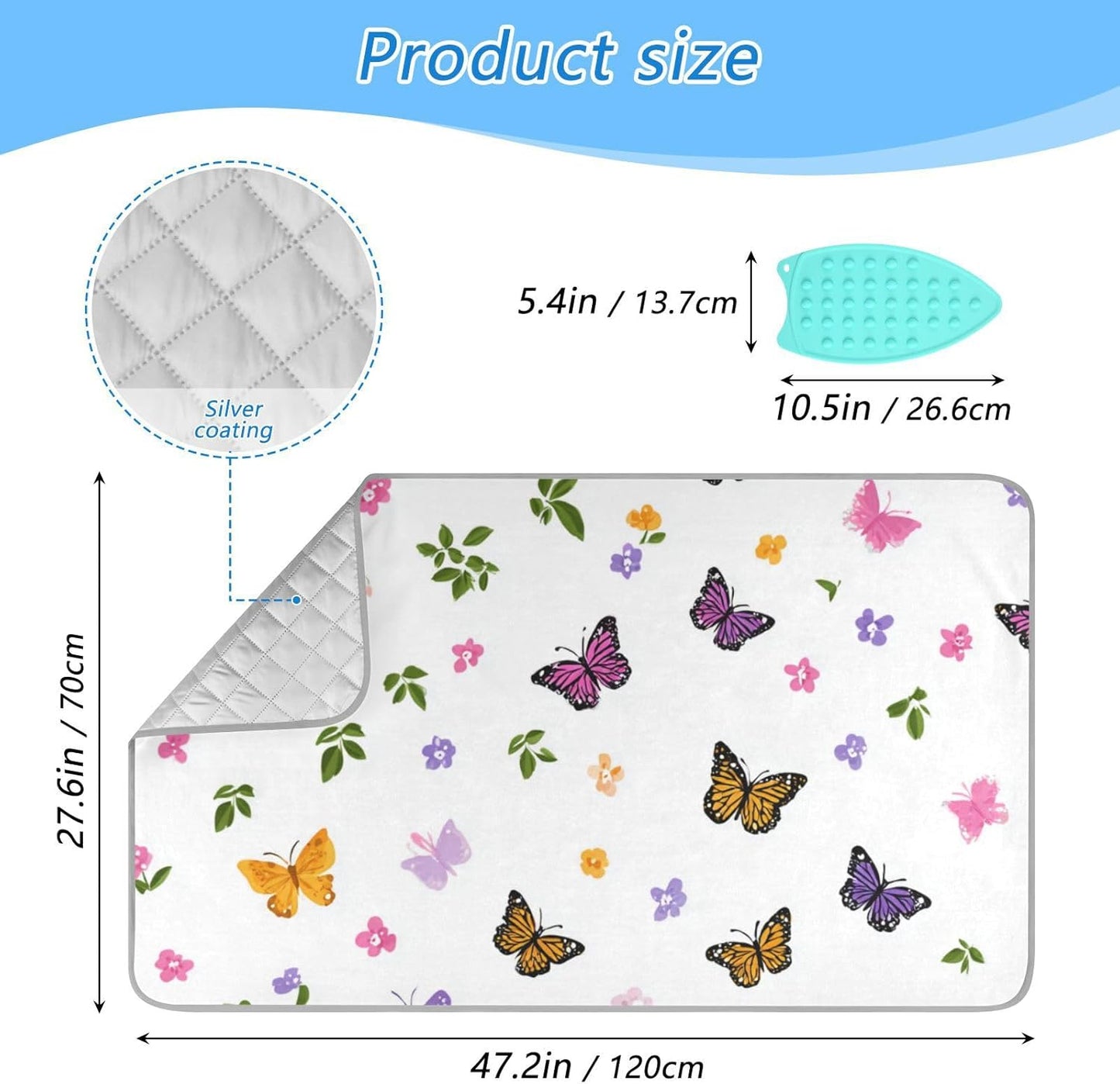 Pretty Butterfly Flower Ironing Mat for Table top Portable Ironing Pad Blanket for Washer Dryer Countertop Travel