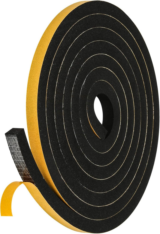 Weather Stripping Seal for Door Window, High Density Foam Tape, Soundproofing, Insulation Strip, Door Sealers for Door Frame (Black, 1/2 Inch X 1/2 Inch X 10Feet)