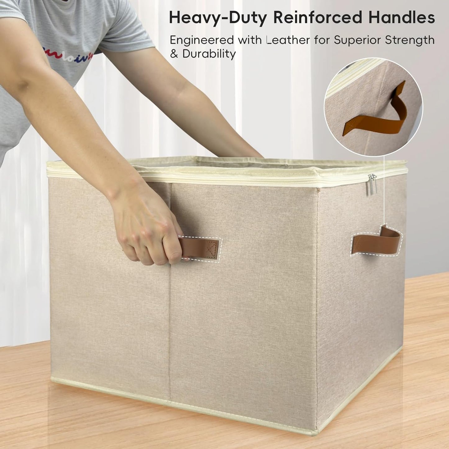 Shoe Organizer for Closet, 2 Pack Shoe Storage Bins with Clear Cover, Adjustable Dividers Fits 16-32 Pairs ShoeBoxes, Organizador de Zapatos, Khaki