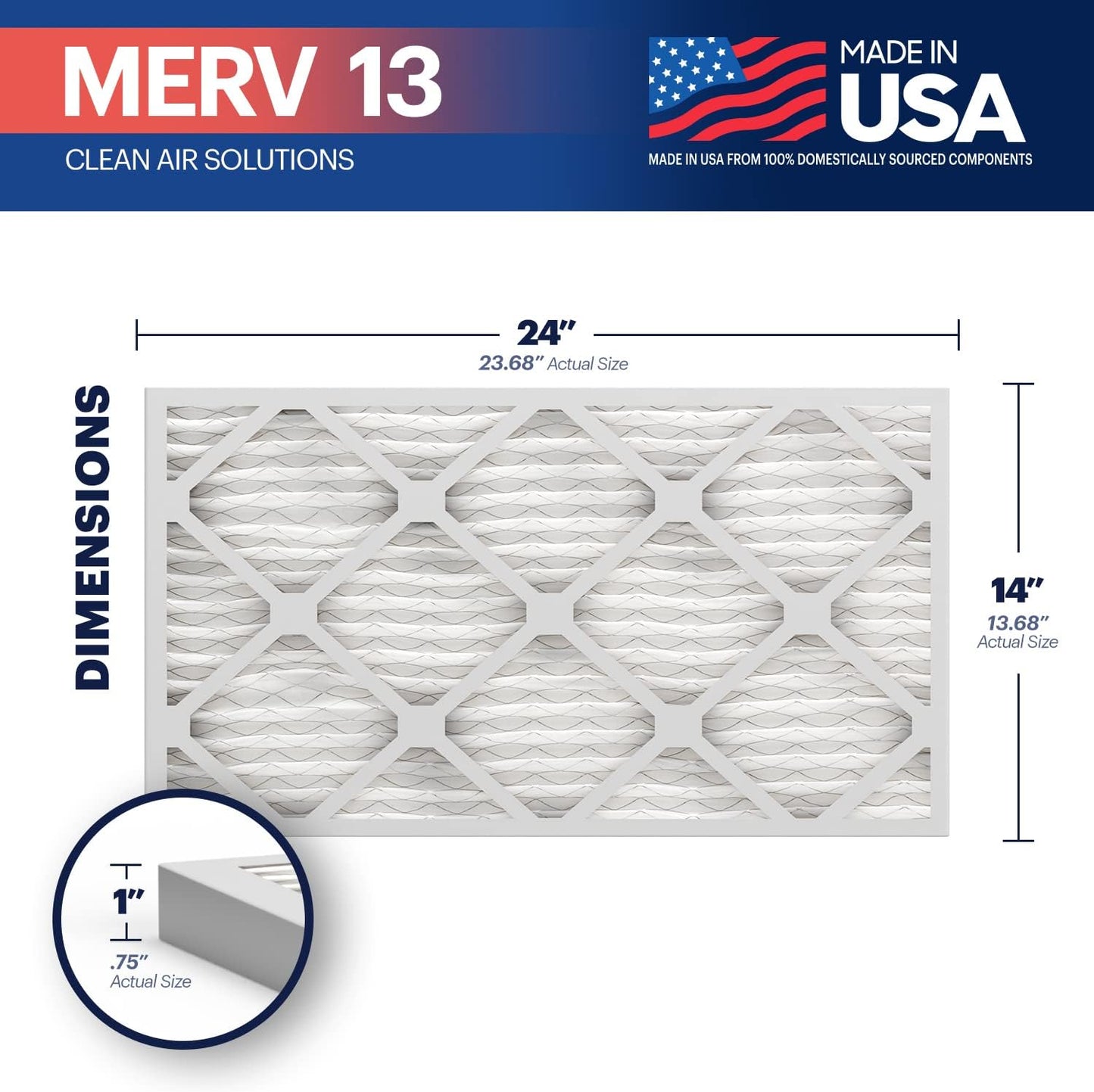 BNX TruFilter 14x24x1 Air Filter MERV 13 (4-Pack) - MADE IN USA - Electrostatic Pleated Air Conditioner HVAC AC Furnace Filters for Allergies, Pollen, Mold, Bacteria, Smoke, Allergen, MPR 1900 FPR 10