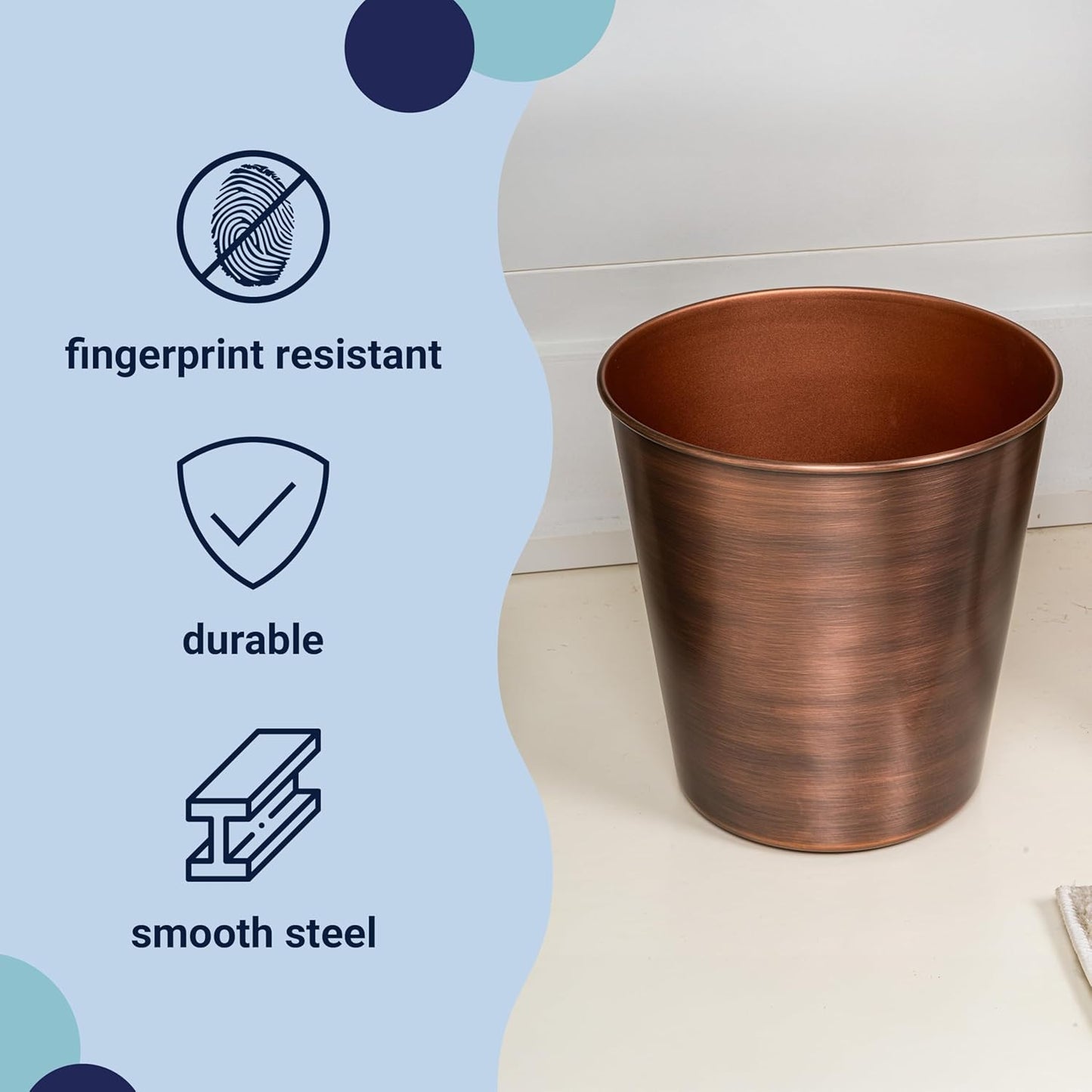 happimess HPM1113B Nolan Modern Classic Smooth Steel 2-Gallon Wastebasket for Home, Bathroom, Living Room, Office, Bedroom, Kitchen, Matte Antique Copper