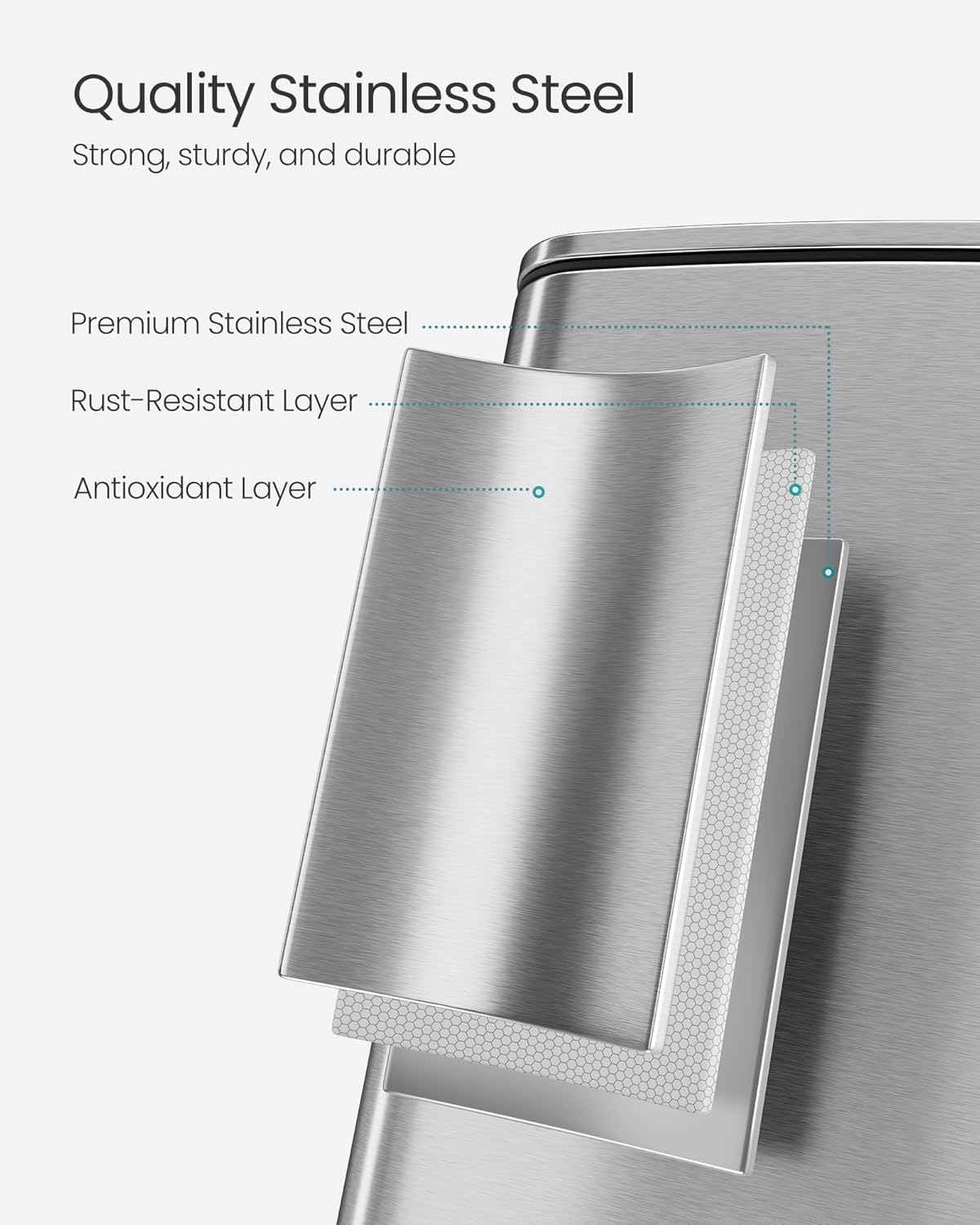 SONGMICS Kitchen Trash Can, 8-Gallon (30 L) Trash Bin, Stainless Steel Garbage Can, with Inner Bucket, Soft Close and Stays Open, Metallic Silver ULTB593E01