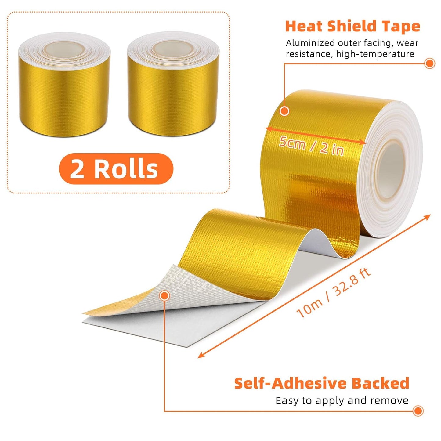 Zonon 2 Rolls Aluminum Foil Tape Heat Shield Tape Barrier Adhesive Reflective Fiberglass Thermal Insulation Reflective Material High Temp Protection(Gold,2 Inch X 32.8 ft)