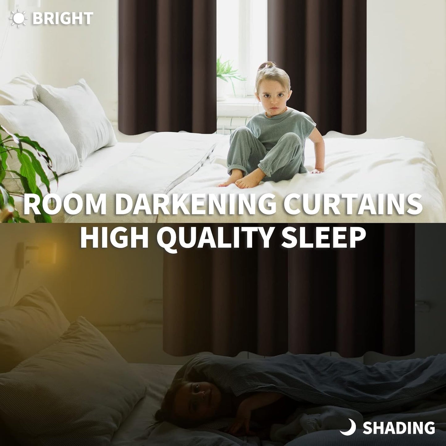 BGment Rod Pocket Blackout Curtains for Bedroom - Thermal Insulated Room Darkening Curtain for Living Room, 42 x 72 Inch, 2 Panels, Brown