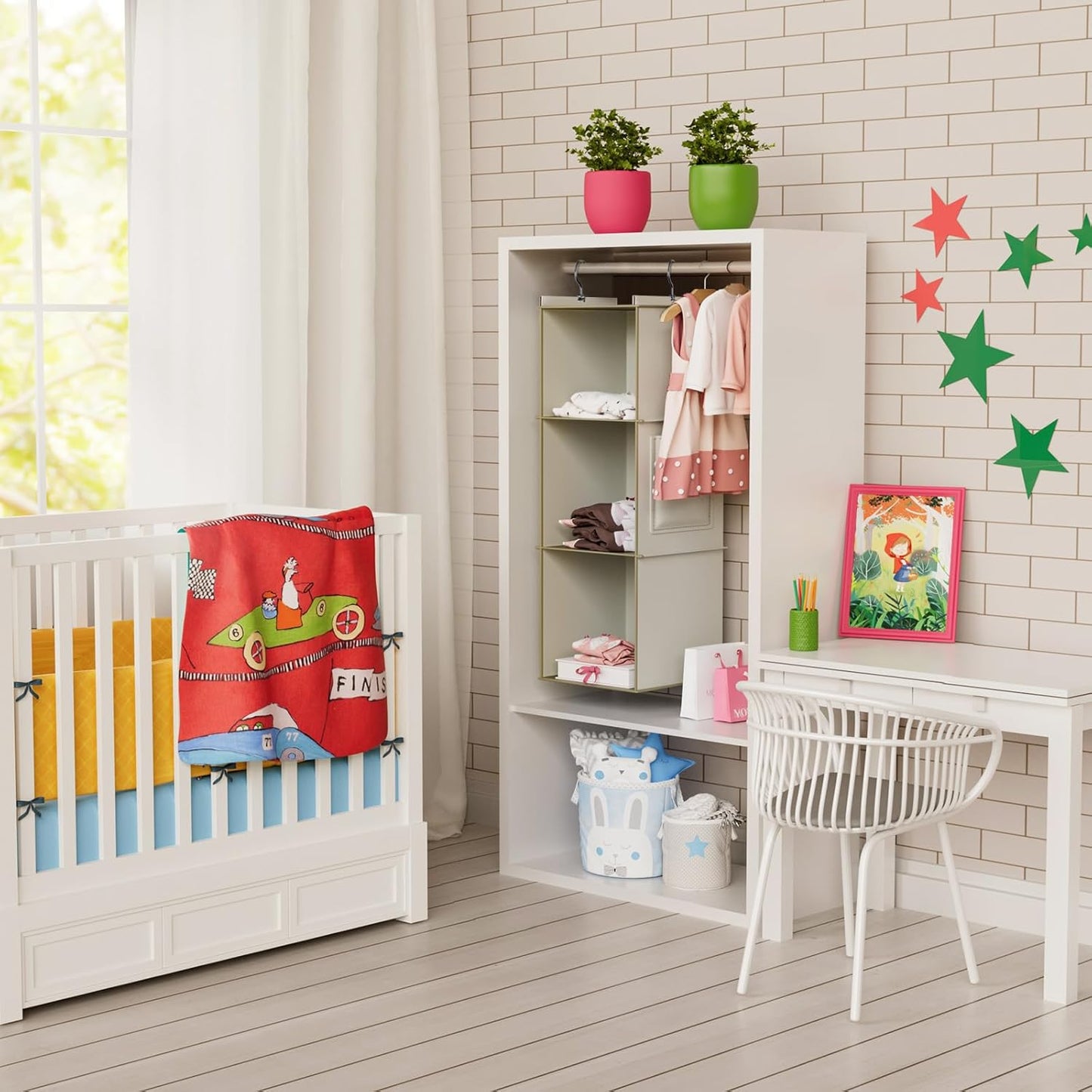 YOUDENOVA Hanging Closet Organizer, 3-Shelf Closet Hanging Storage Shelves, Beige